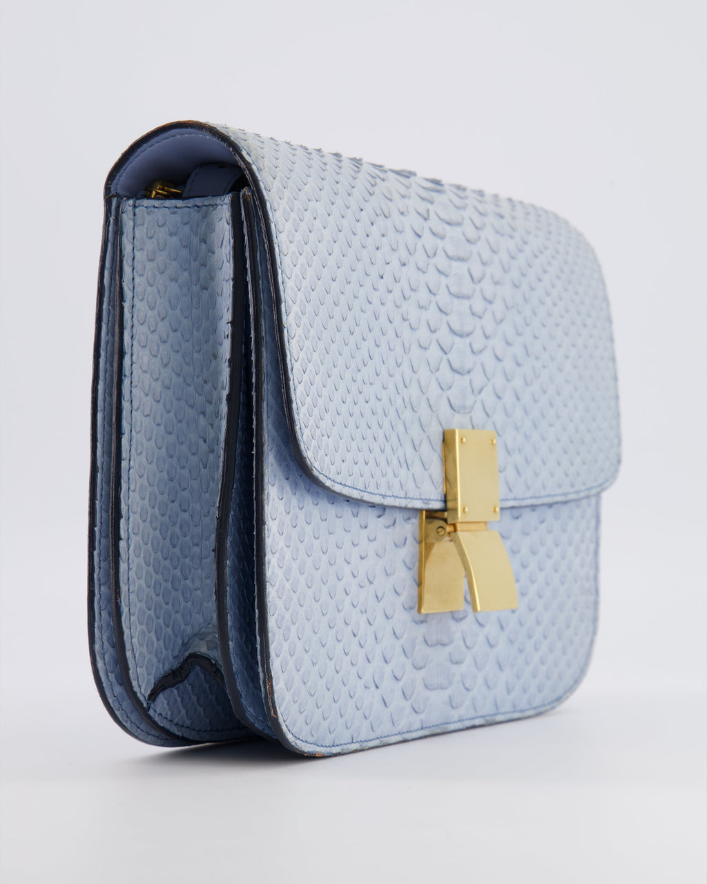 Céline Baby Blue Medium Box Shoulder Bag in Python Leather with Gold Hardware