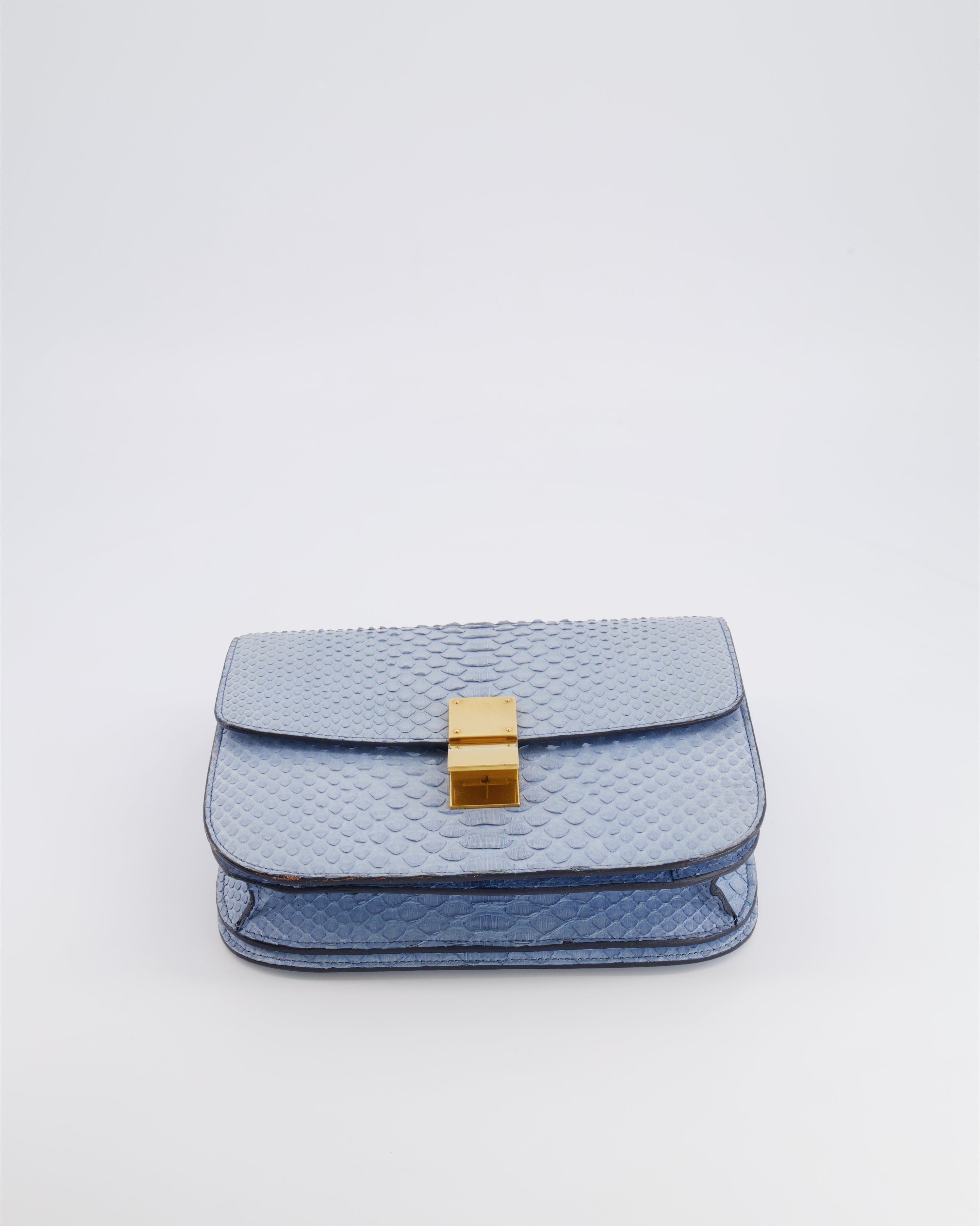 Céline Baby Blue Medium Box Shoulder Bag in Python Leather with Gold Hardware