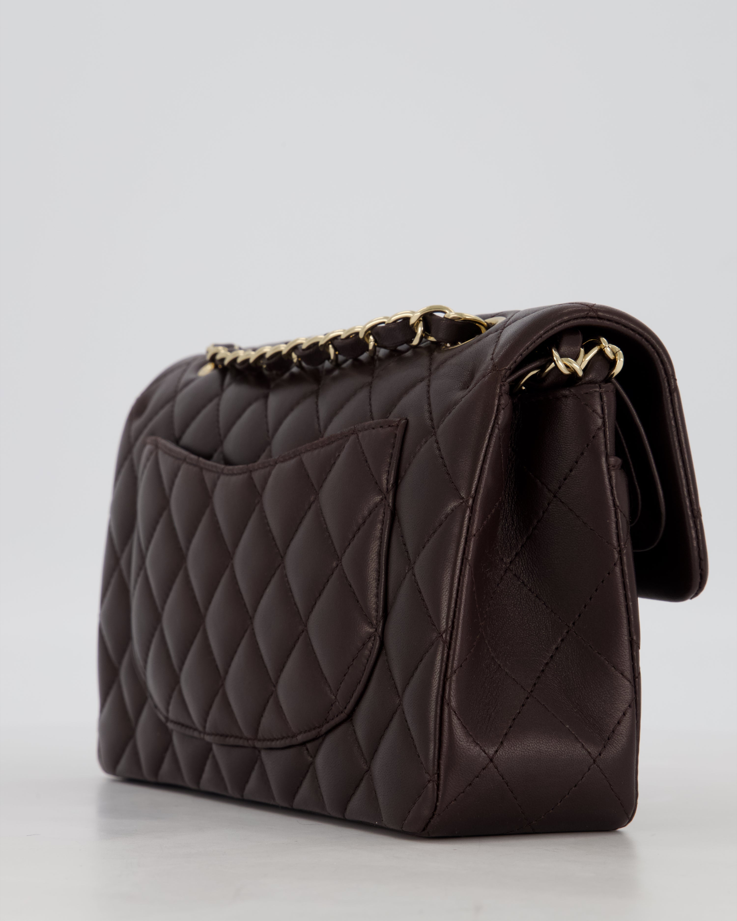 Chanel Brown Small Classic Double Flap Bag in Lambskin Leather with Champagne Gold Hardware
