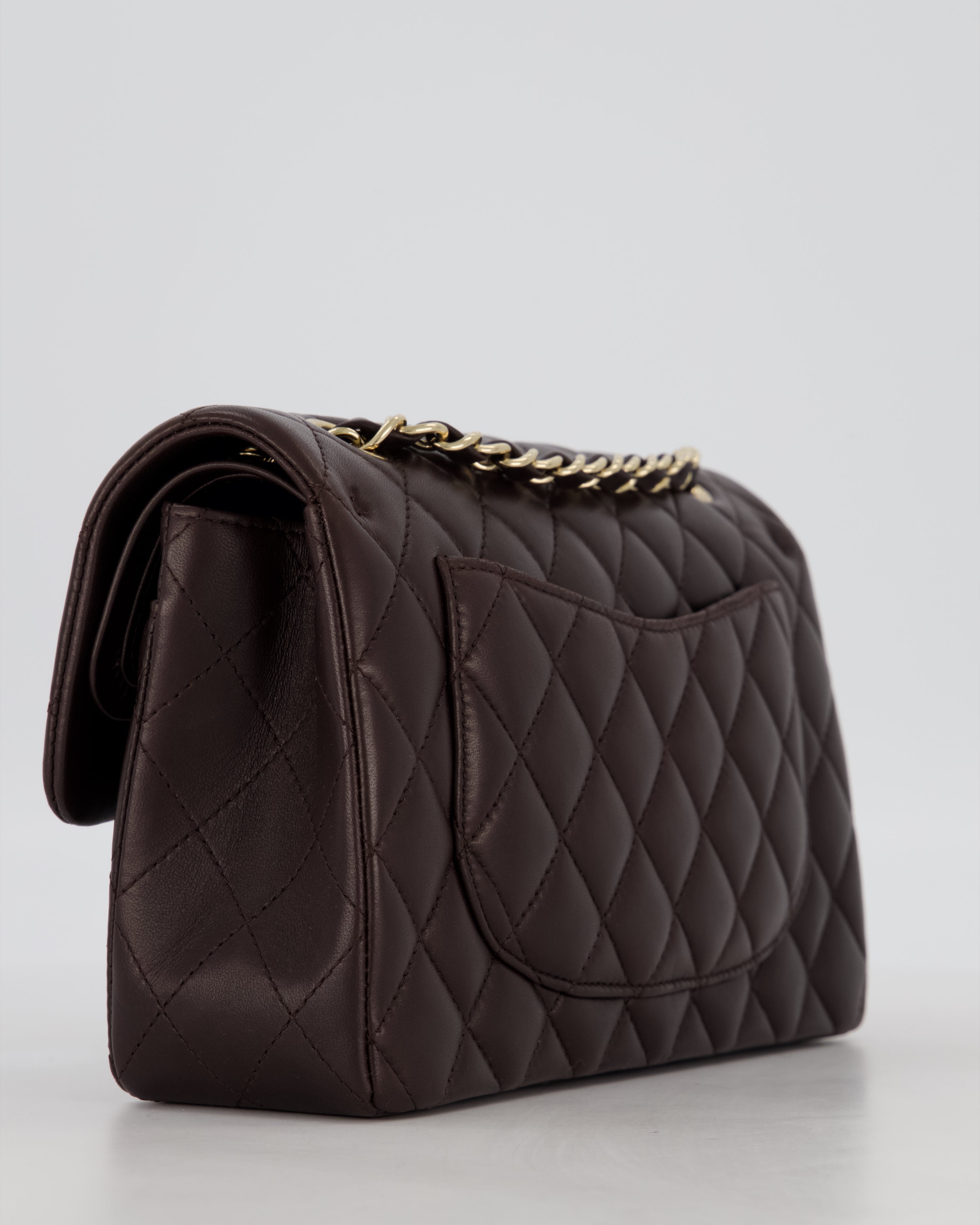 Chanel Brown Small Classic Double Flap Bag in Lambskin Leather with Champagne Gold Hardware