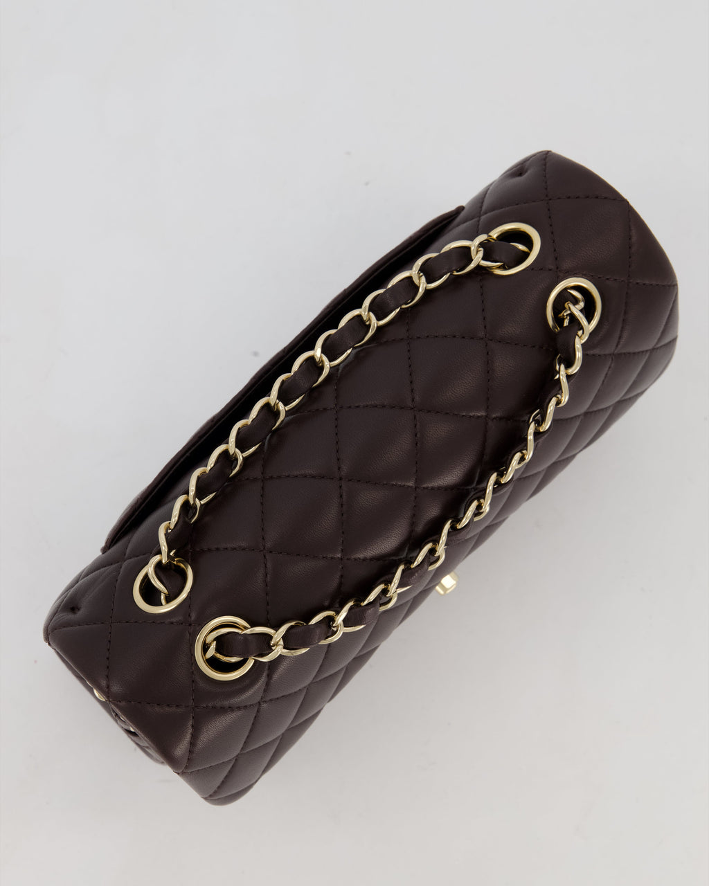 Chanel Brown Small Classic Double Flap Bag in Lambskin Leather with Champagne Gold Hardware