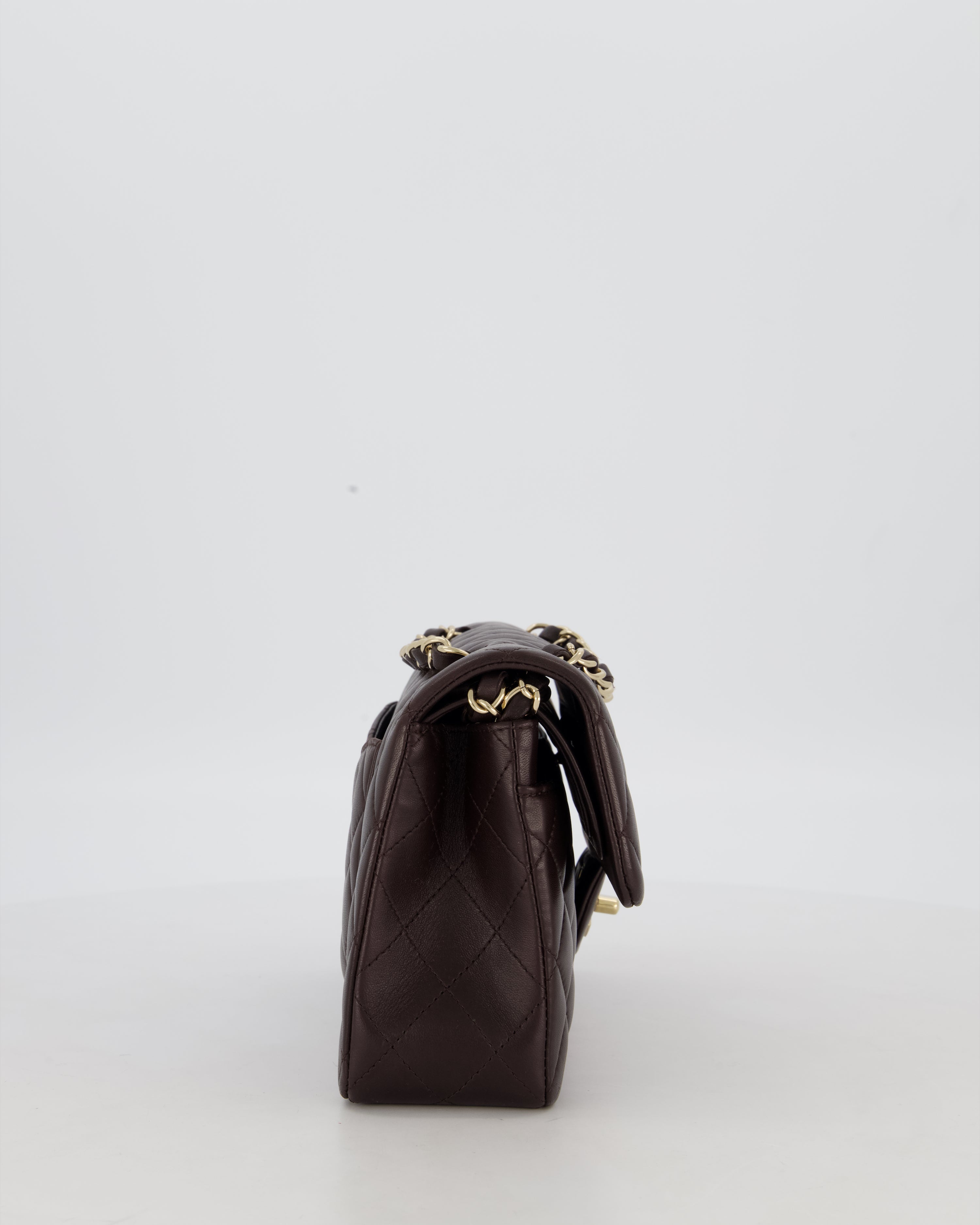 Chanel Brown Small Classic Double Flap Bag in Lambskin Leather with Champagne Gold Hardware