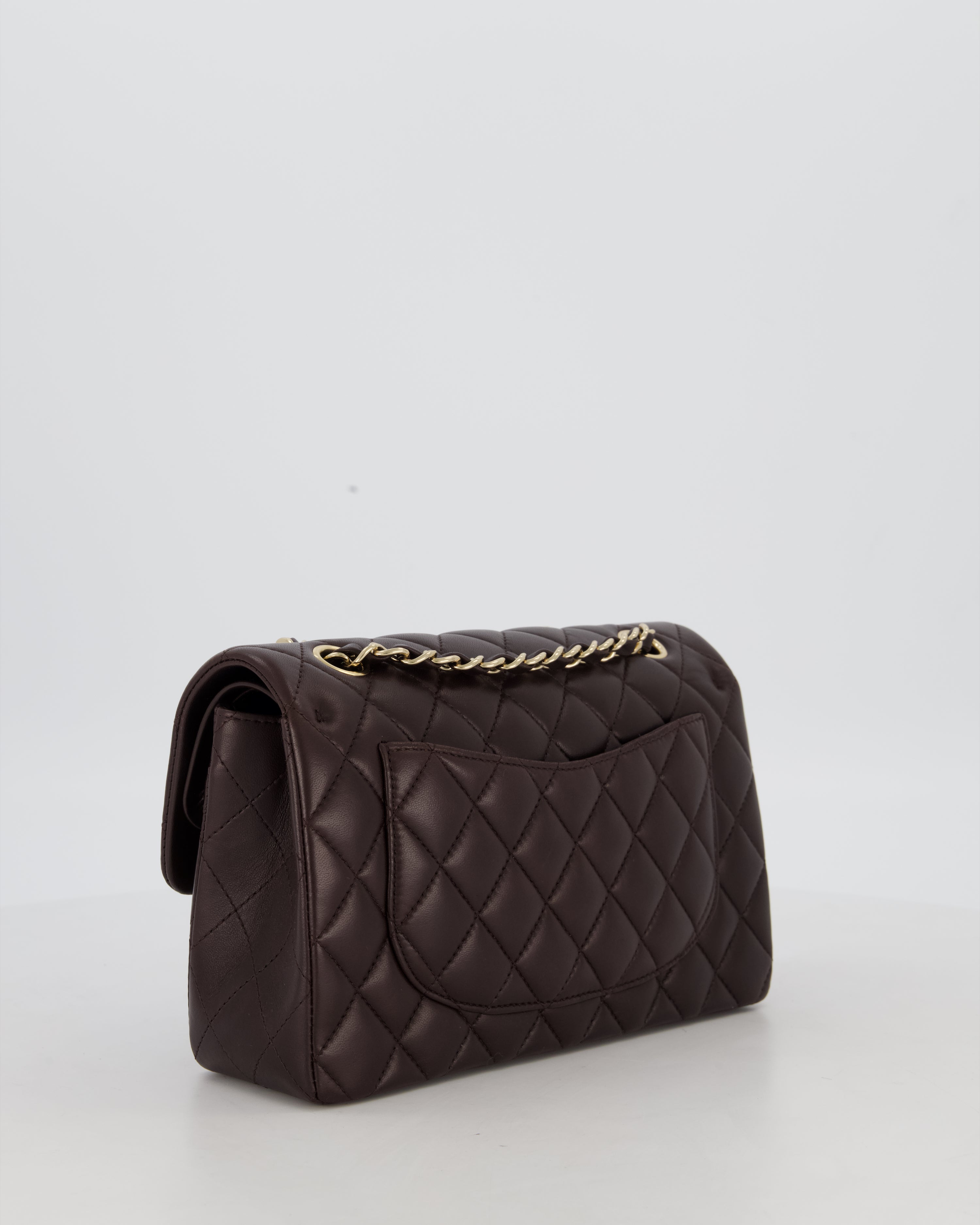 Chanel Brown Small Classic Double Flap Bag in Lambskin Leather with Champagne Gold Hardware