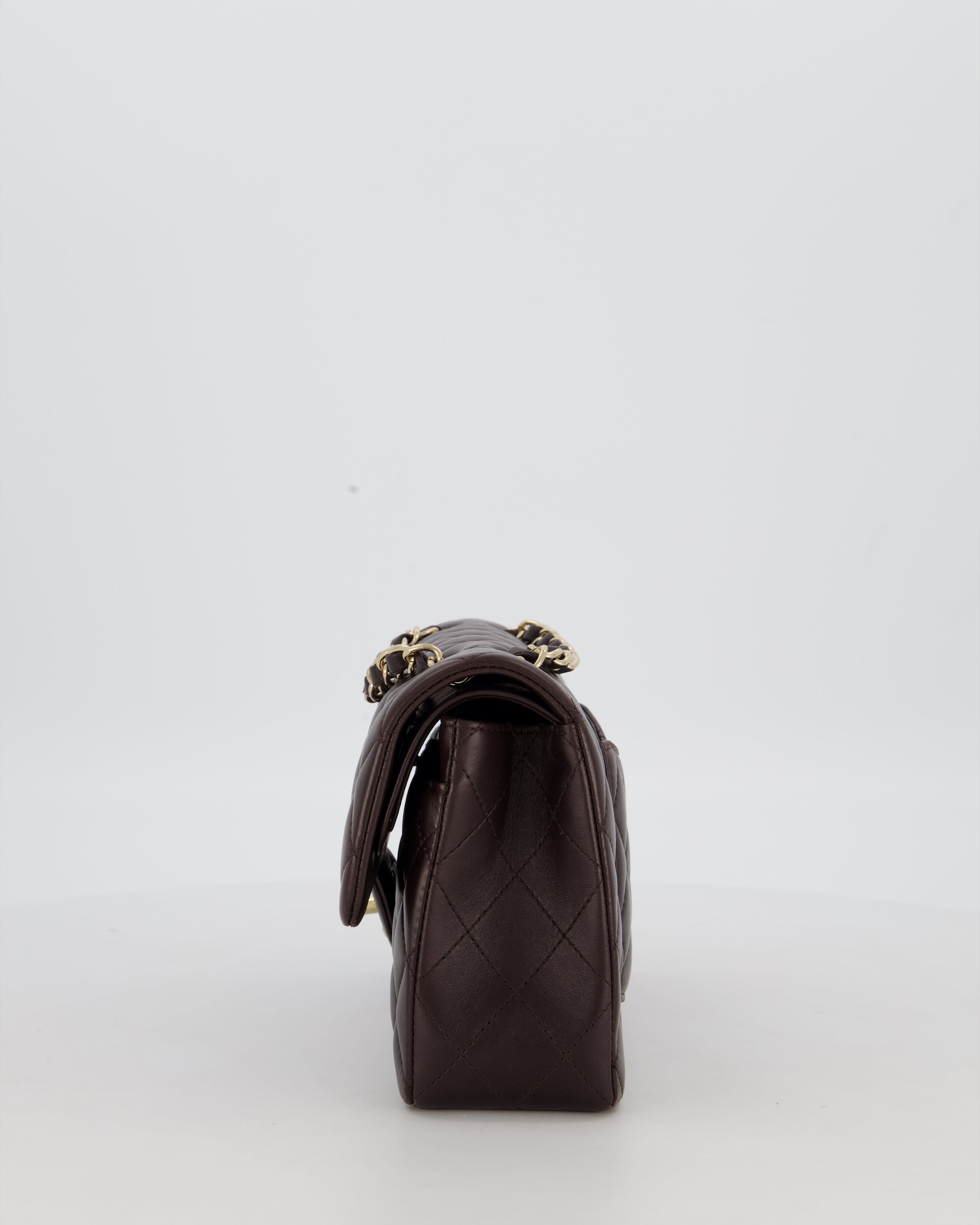 Chanel Brown Small Classic Double Flap Bag in Lambskin Leather with Champagne Gold Hardware
