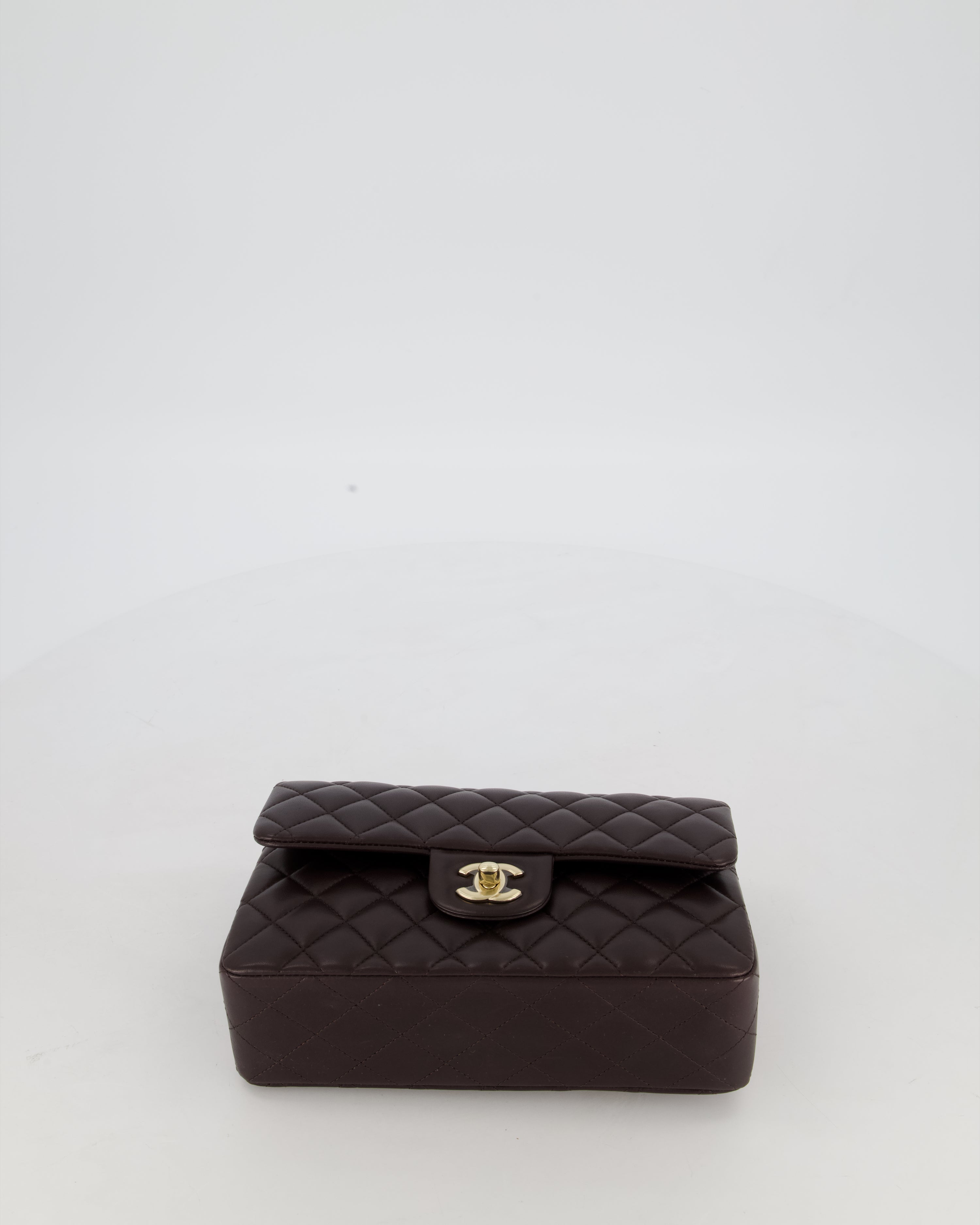 Chanel Brown Small Classic Double Flap Bag in Lambskin Leather with Champagne Gold Hardware