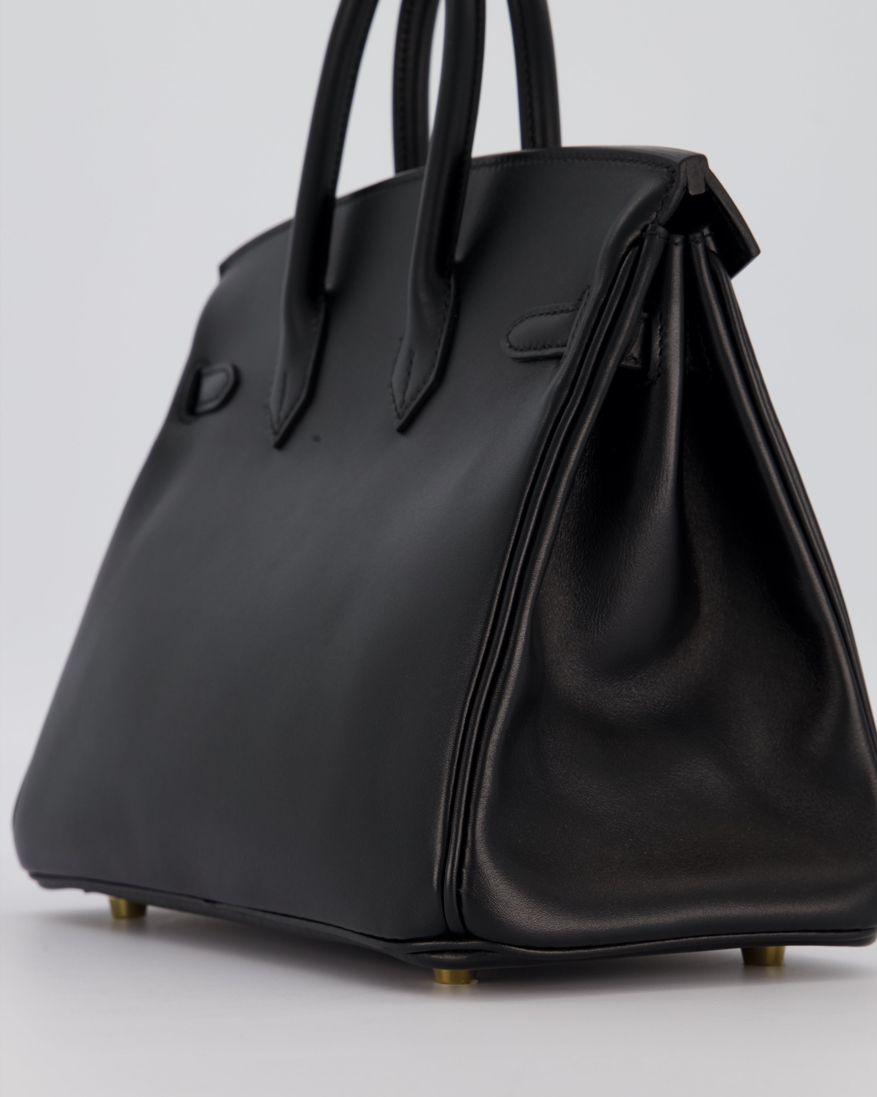 *RARE* Hermès Birkin 25 Retourne Bag in Noir Tadelakt Leather with Gold Hardware