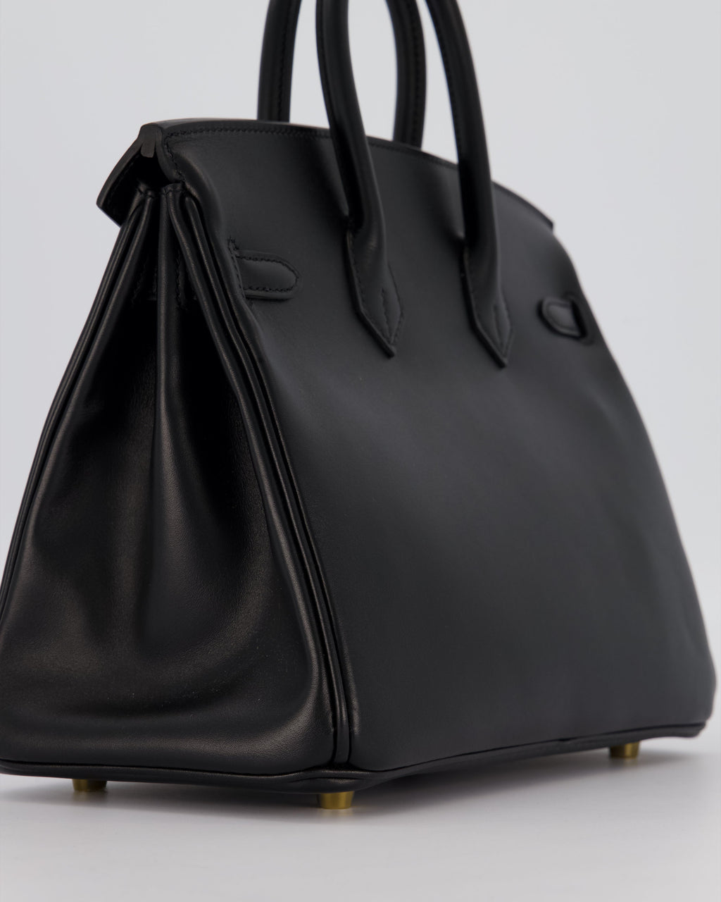 *RARE* Hermès Birkin 25 Retourne Bag in Noir Tadelakt Leather with Gold Hardware