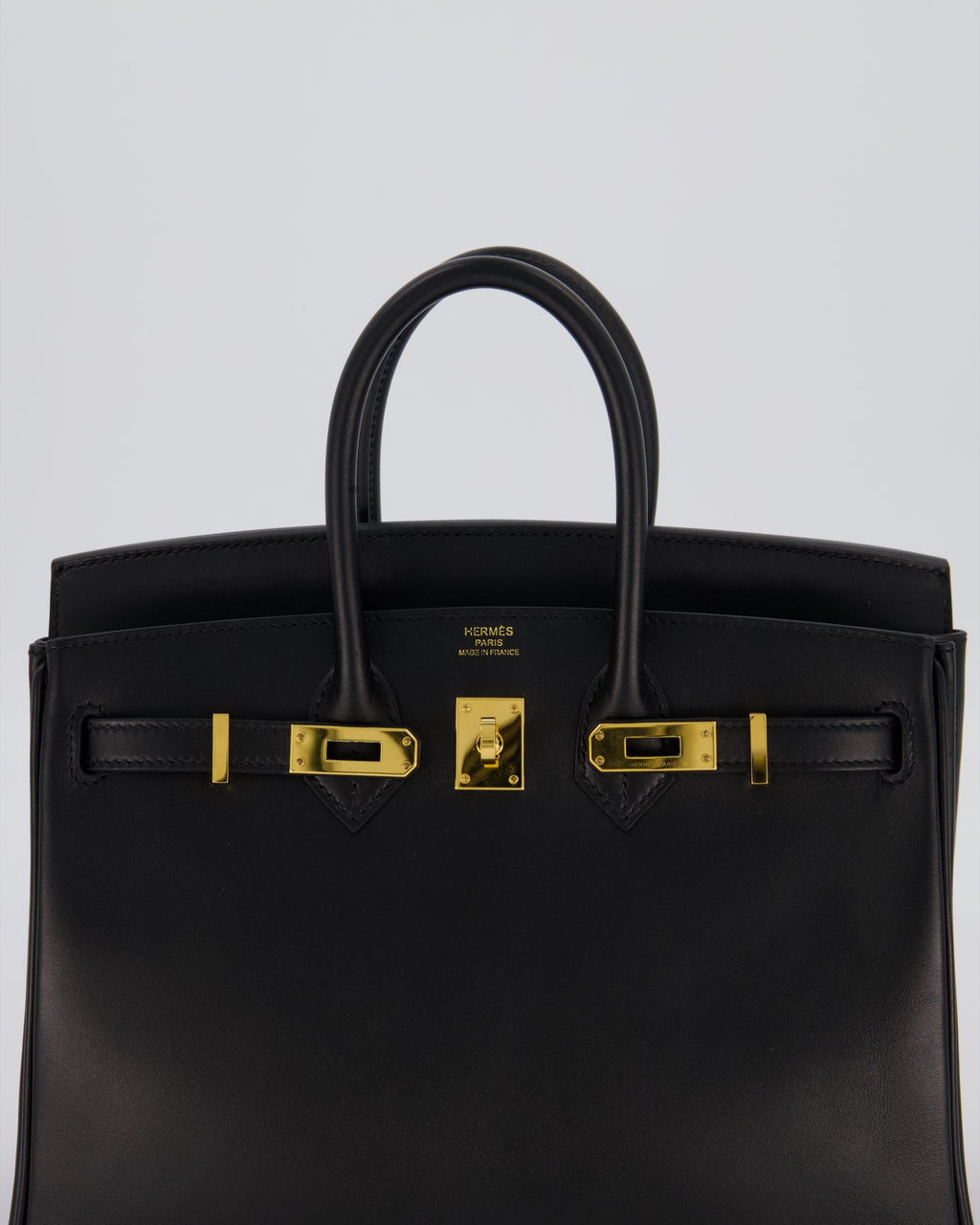 *RARE* Hermès Birkin 25 Retourne Bag in Noir Tadelakt Leather with Gold Hardware