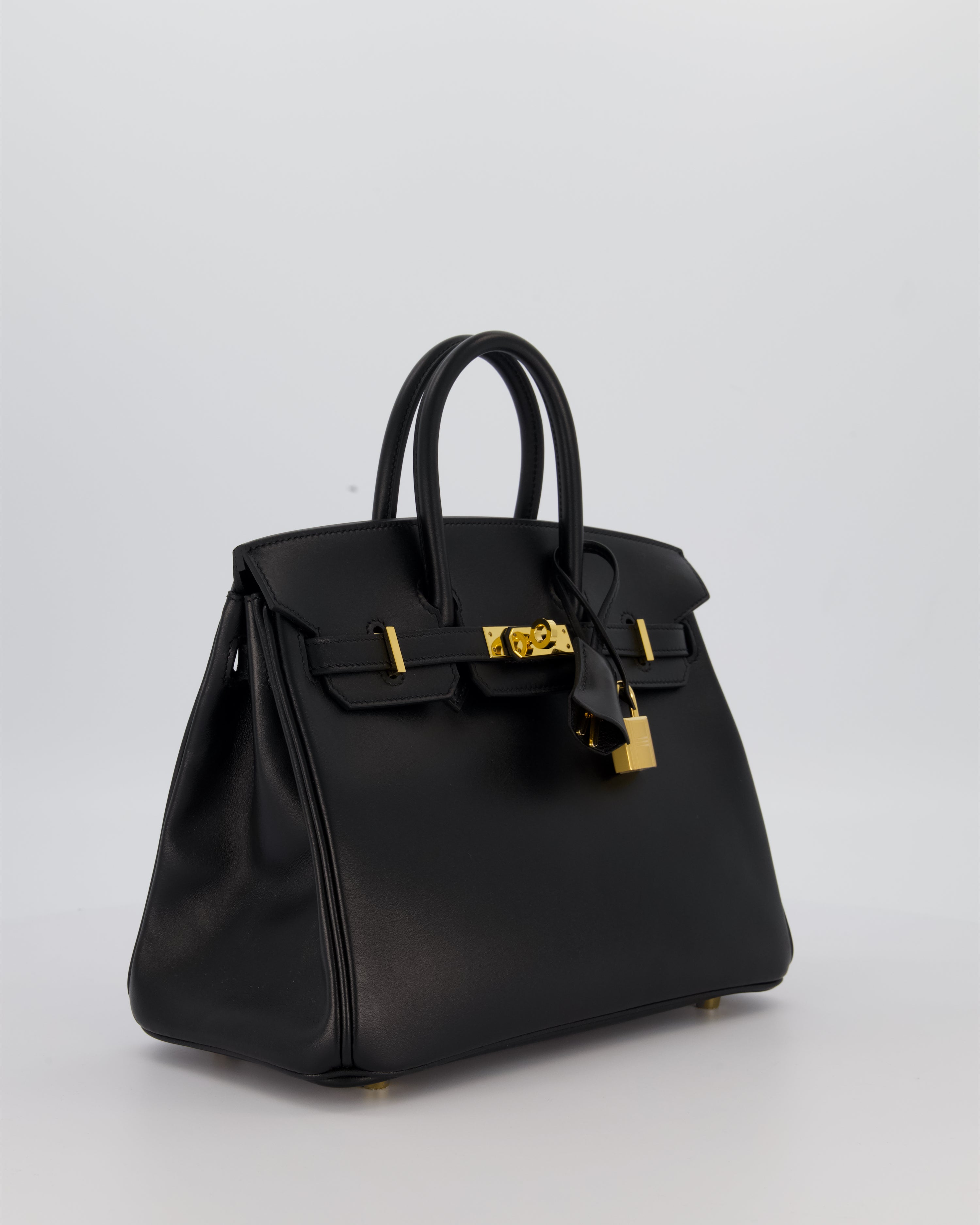 *RARE* Hermès Birkin 25 Retourne Bag in Noir Tadelakt Leather with Gold Hardware