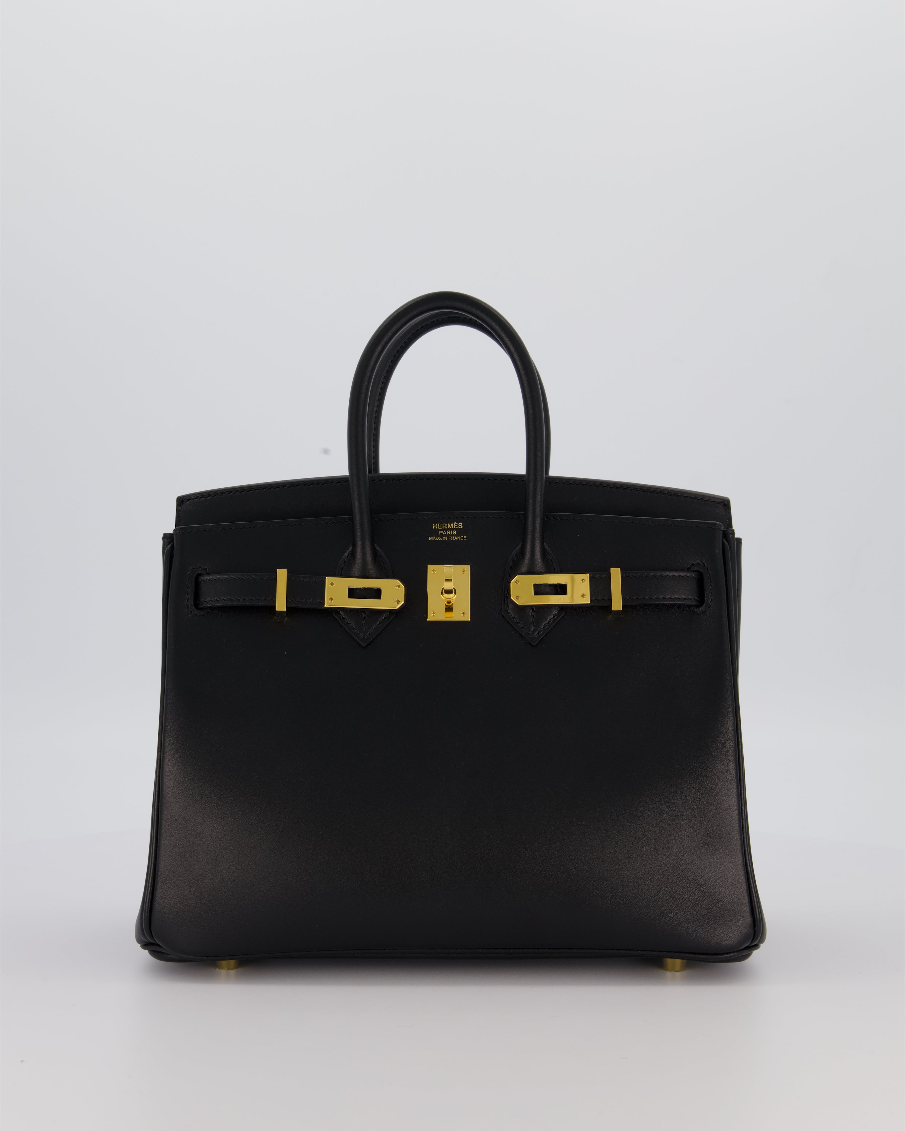 *RARE* Hermès Birkin 25 Retourne Bag in Noir Tadelakt Leather with Gold Hardware