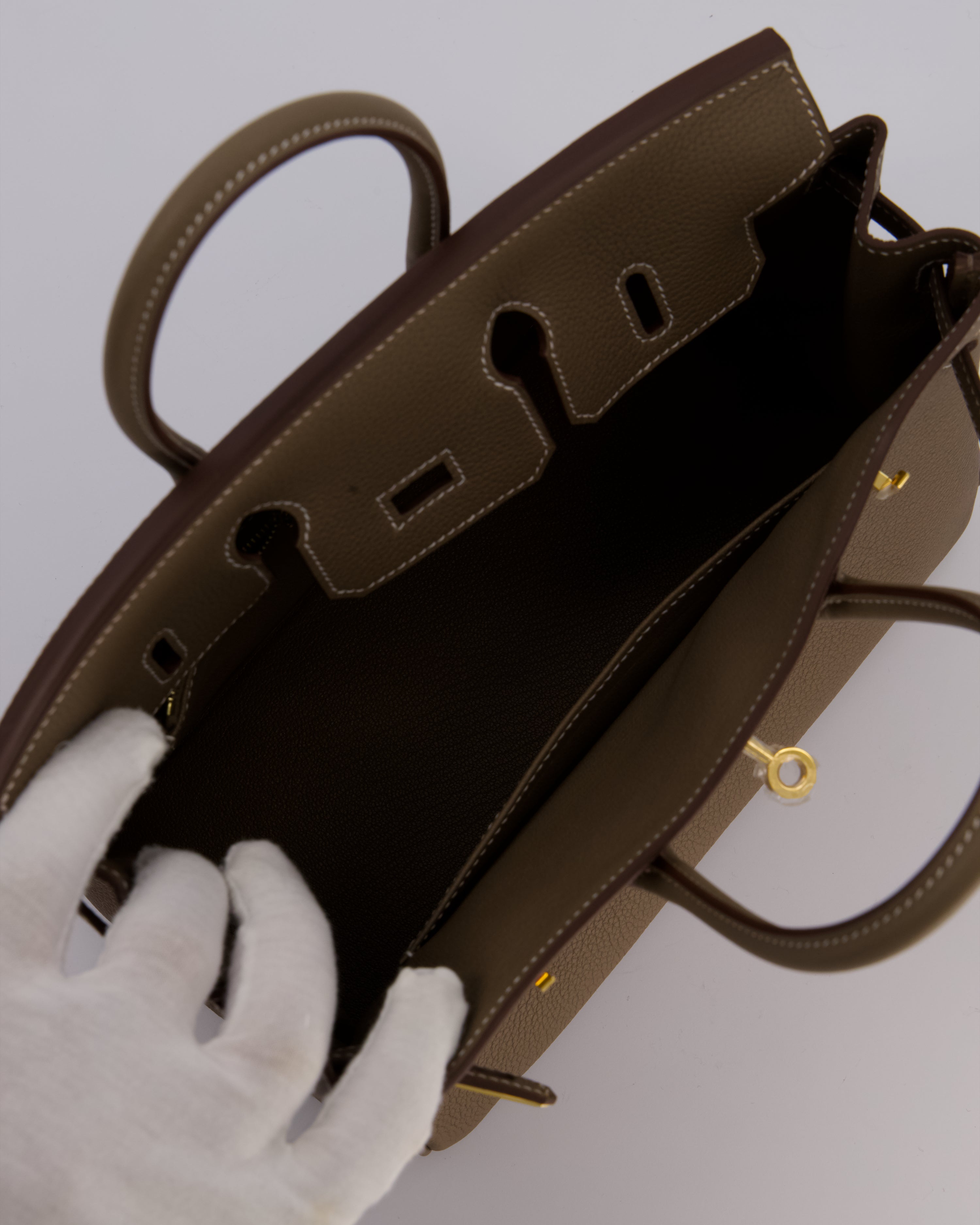 Hermès Birkin 25 Retourne Bag in Etoupe Togo Leather with Gold Hardware