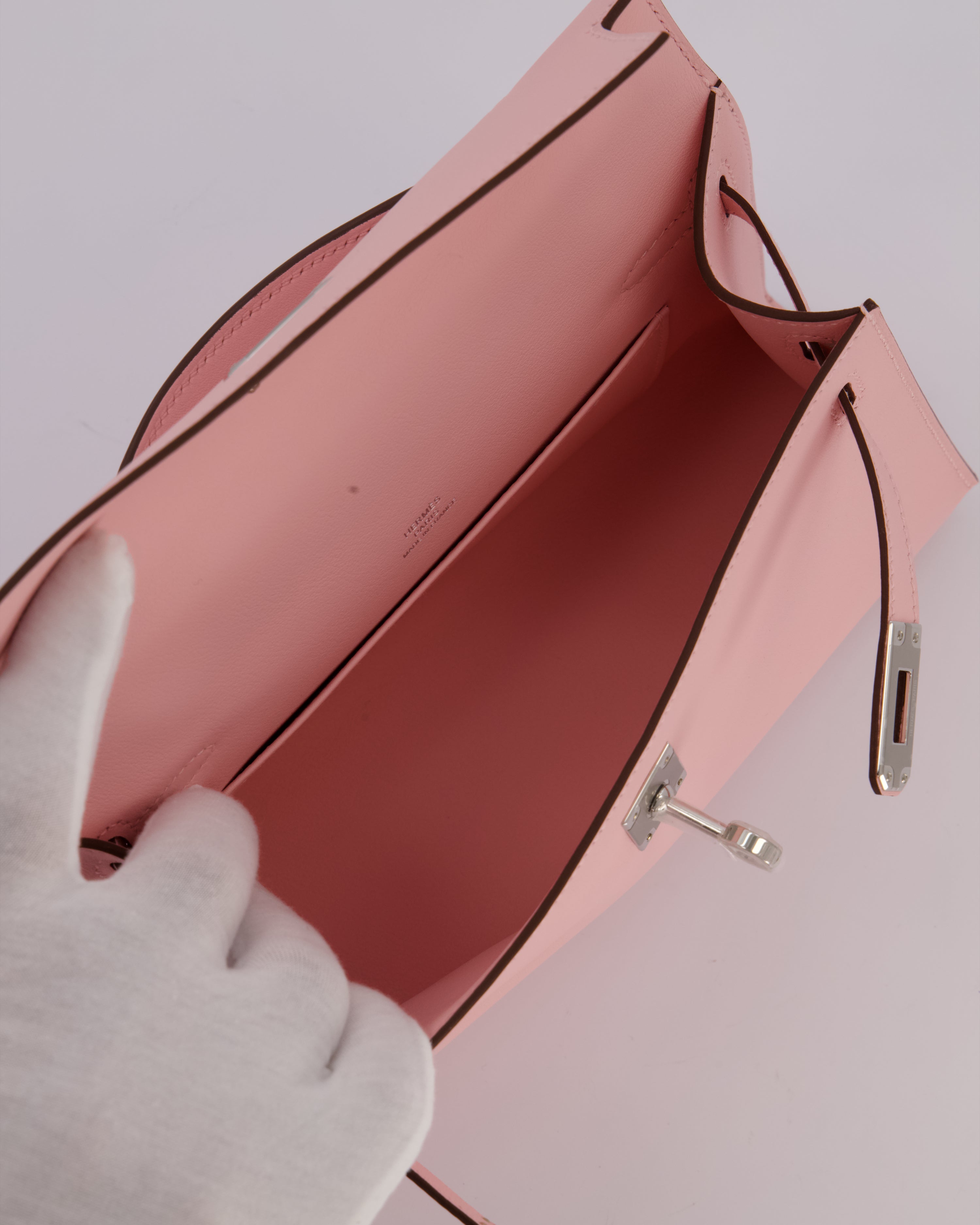 *HOT COLOUR* Hermès Mini Kelly Pochette Bag in Rose Sakura Swift Leather with Palladium Hardware