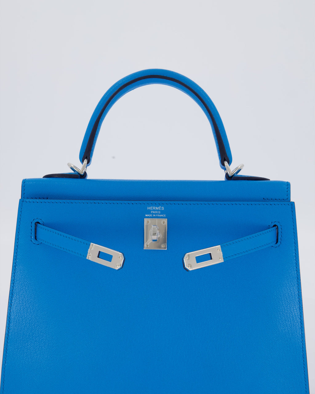 Hermès Kelly 25 Sellier Bag in Blue Frida Chévre Chamkila Leather with Palladium Hardware