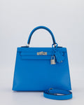 Hermès Kelly 25 Sellier Bag in Blue Frida Chévre Chamkila Leather with Palladium Hardware