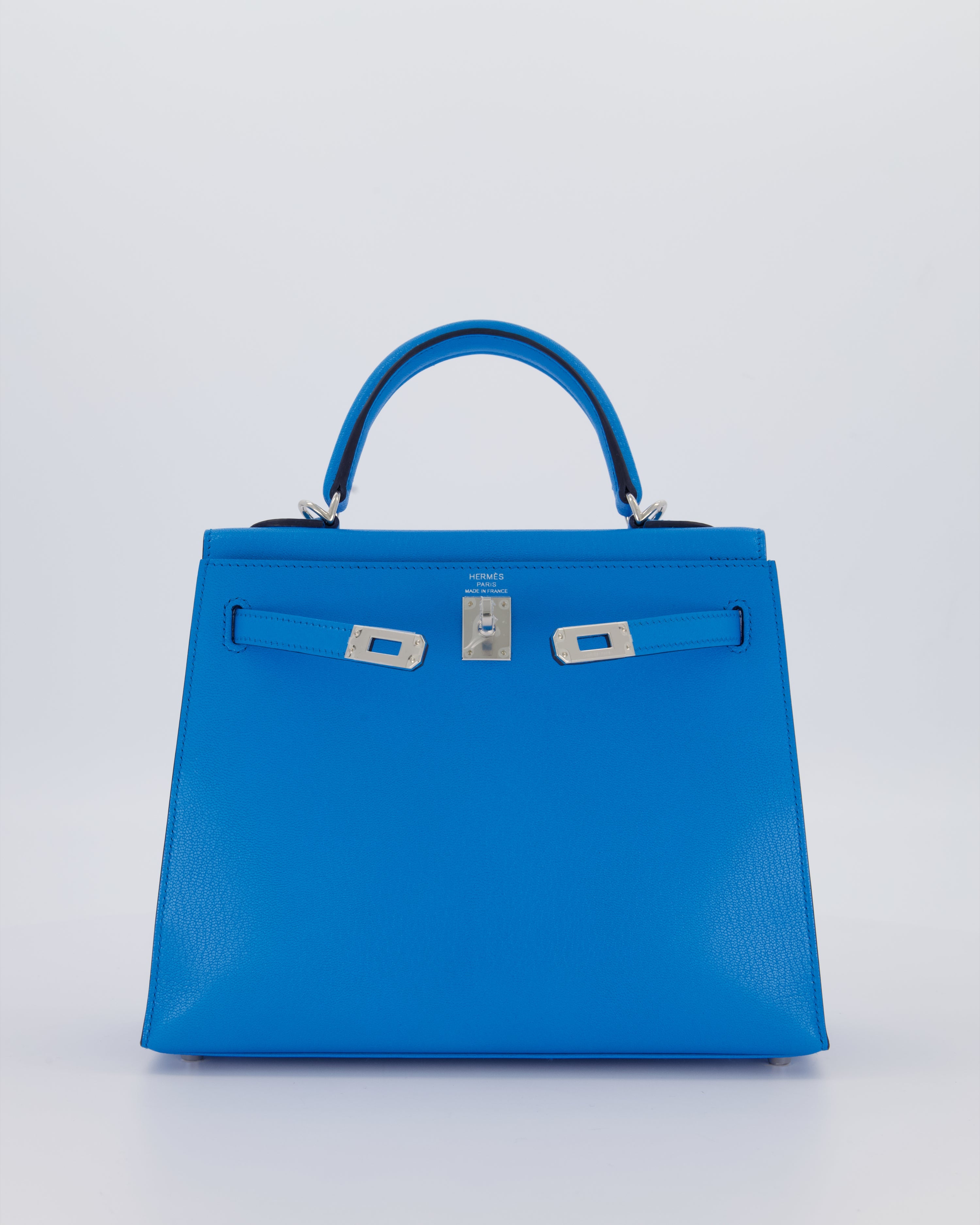 Hermès Kelly 25 Sellier Bag in Blue Frida Chévre Chamkila Leather with Palladium Hardware