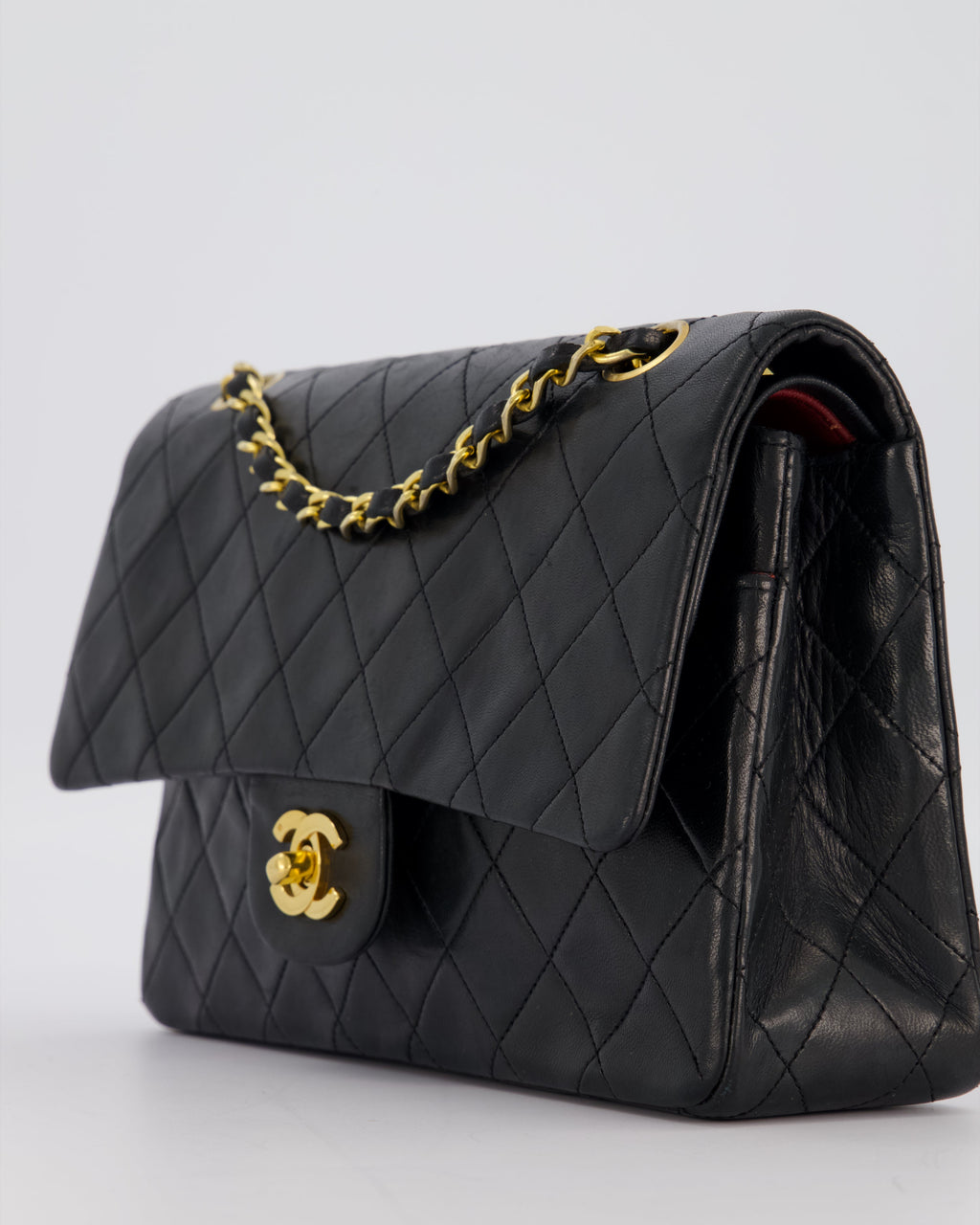 Chanel Vintage Black Medium Classic Double Flap Bag in Lambskin Leather with 24K Gold Hardware