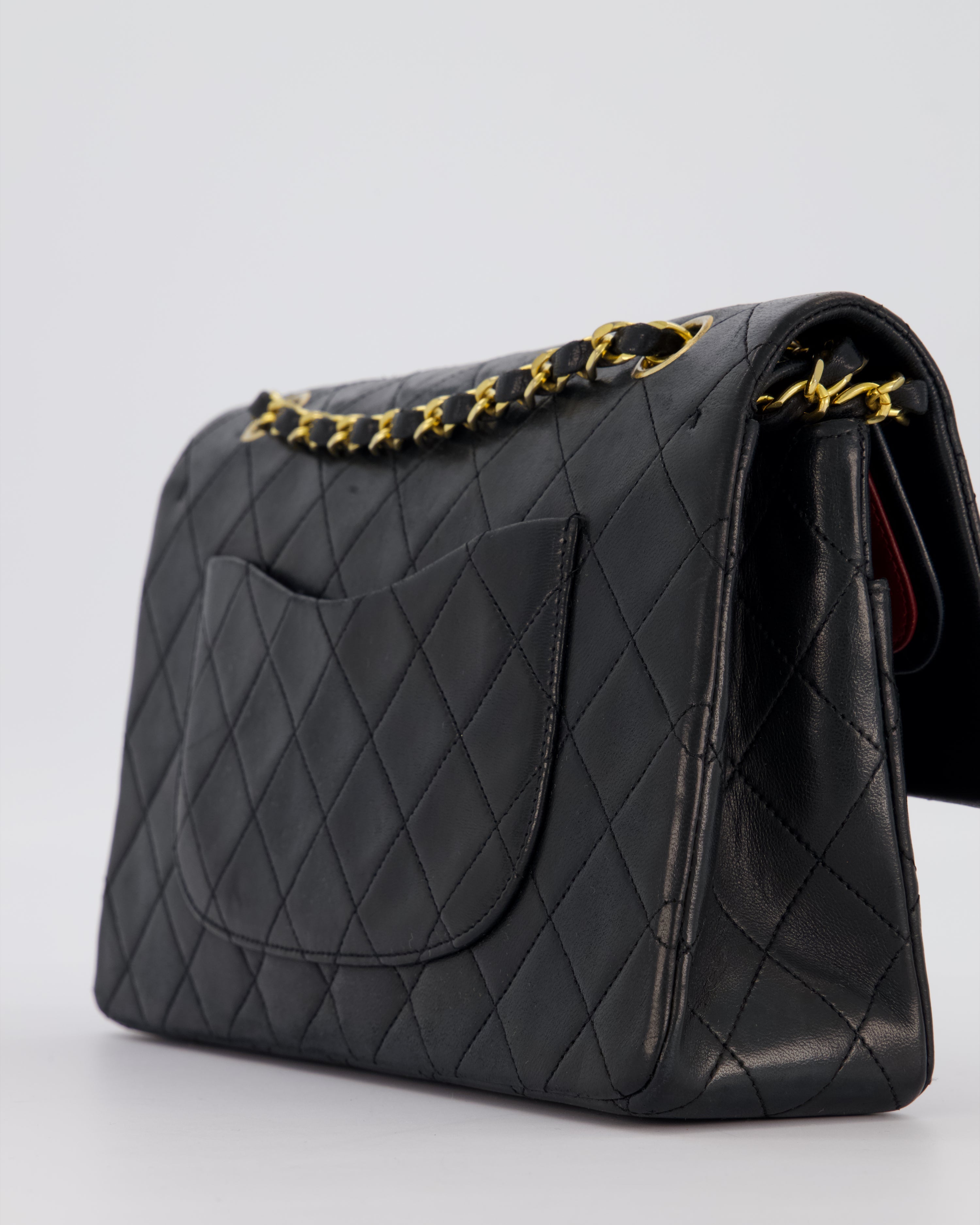 Chanel Vintage Black Medium Classic Double Flap Bag in Lambskin Leather with 24K Gold Hardware