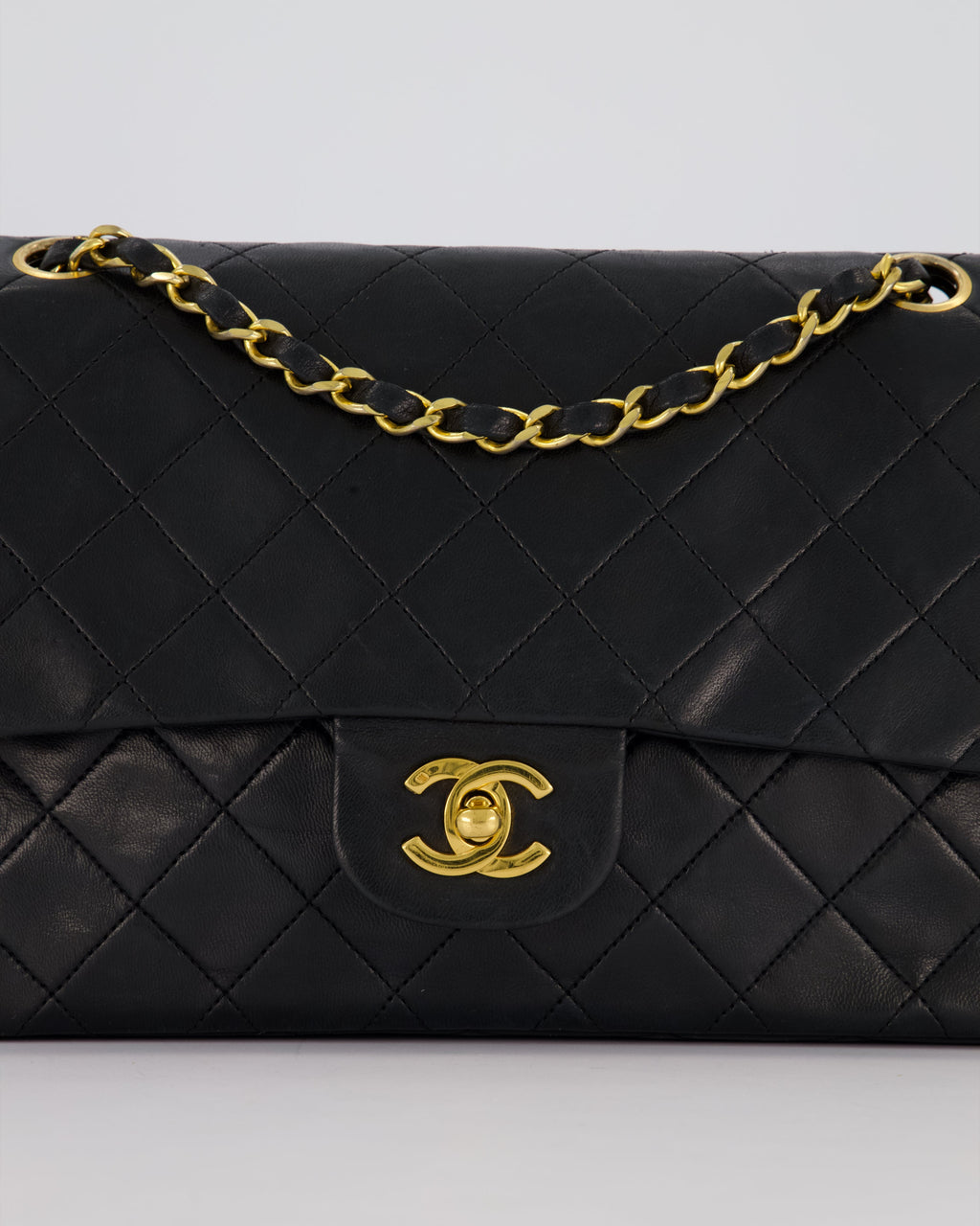 Chanel Vintage Black Medium Classic Double Flap Bag in Lambskin Leather with 24K Gold Hardware