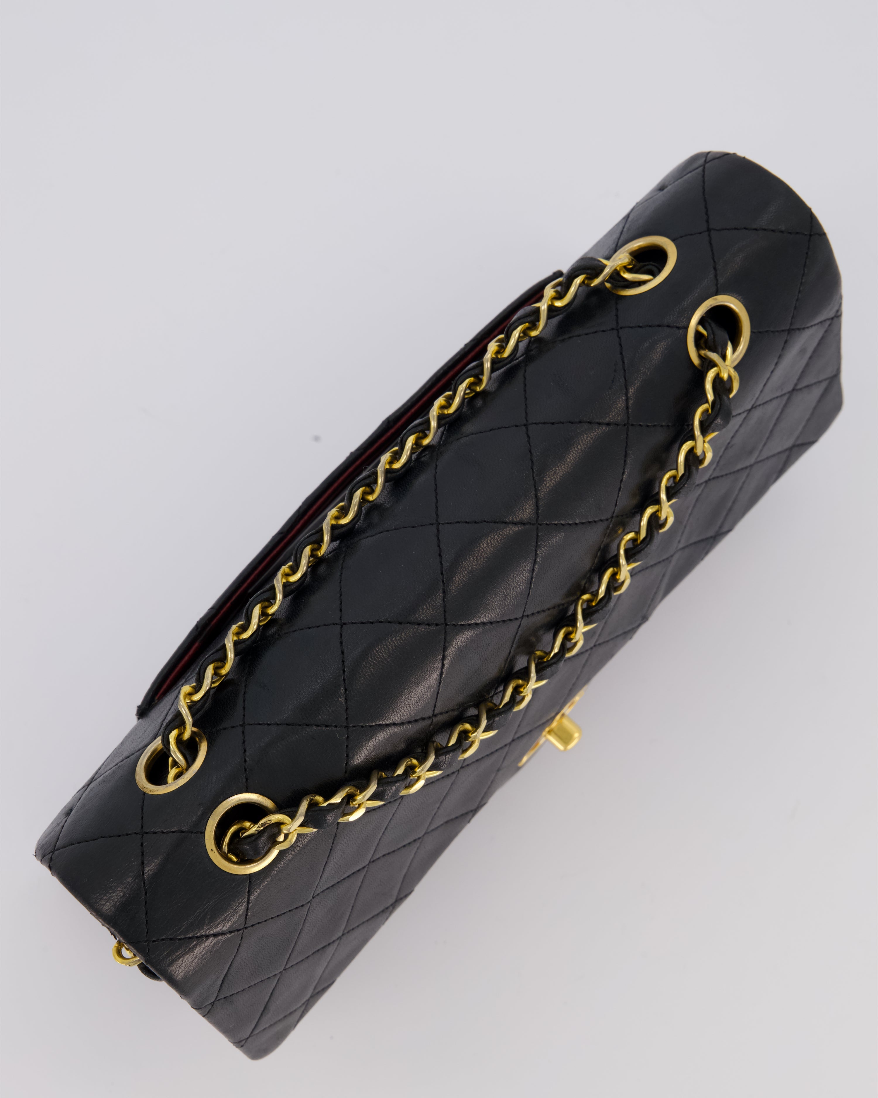Chanel Vintage Black Medium Classic Double Flap Bag in Lambskin Leather with 24K Gold Hardware