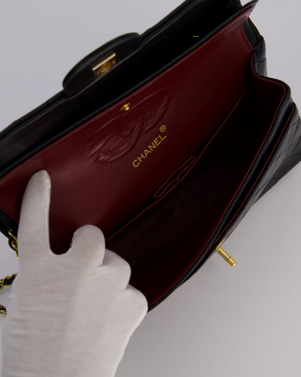 Chanel Vintage Black Medium Classic Double Flap Bag in Lambskin Leather with 24K Gold Hardware