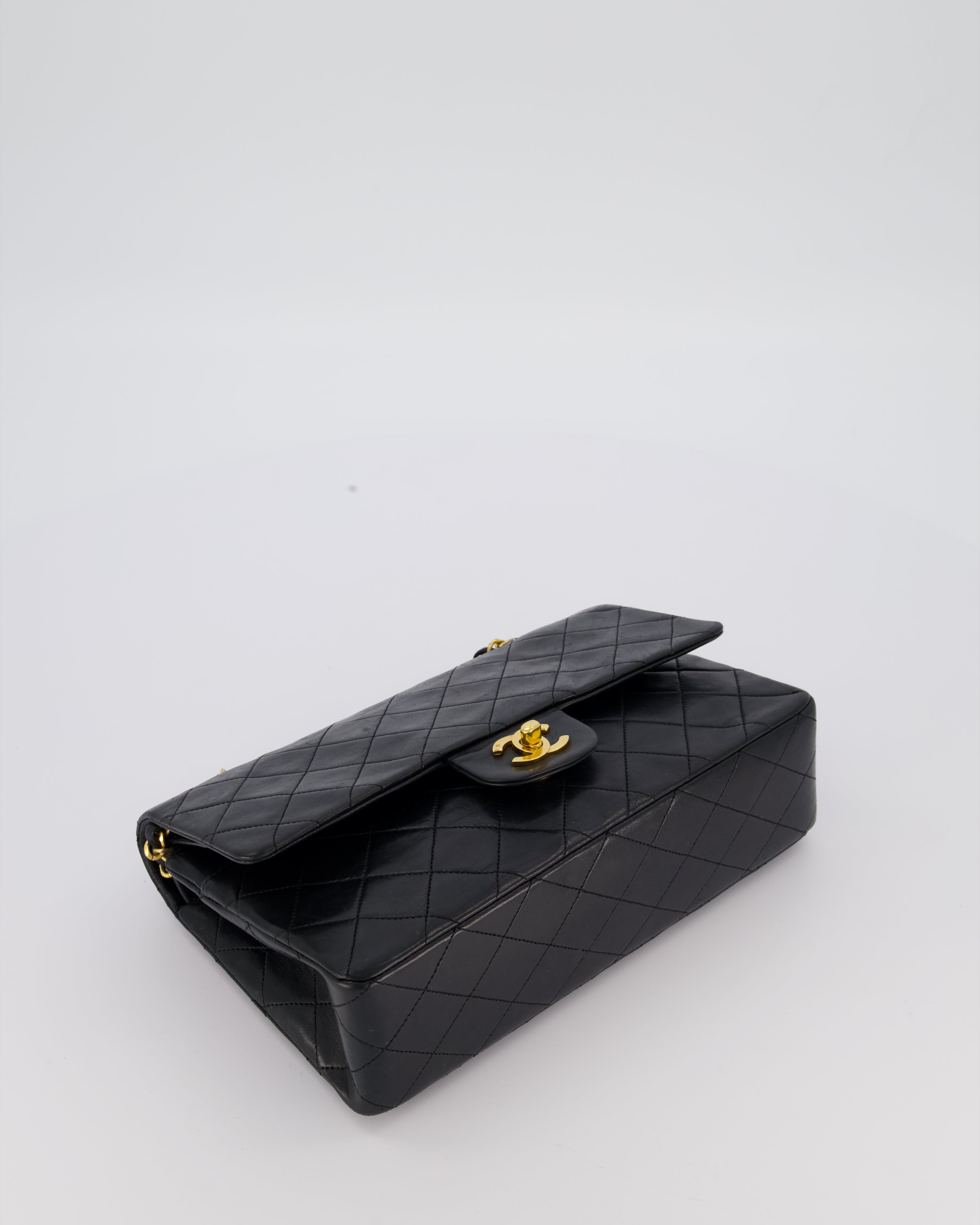 Chanel Vintage Black Medium Classic Double Flap Bag in Lambskin Leather with 24K Gold Hardware