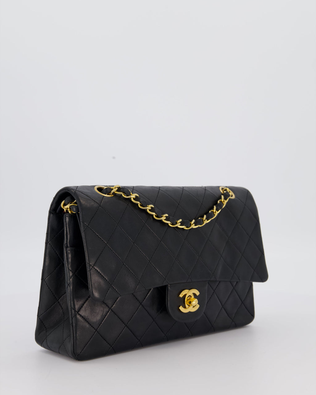 Chanel Vintage Black Medium Classic Double Flap Bag in Lambskin Leather with 24K Gold Hardware