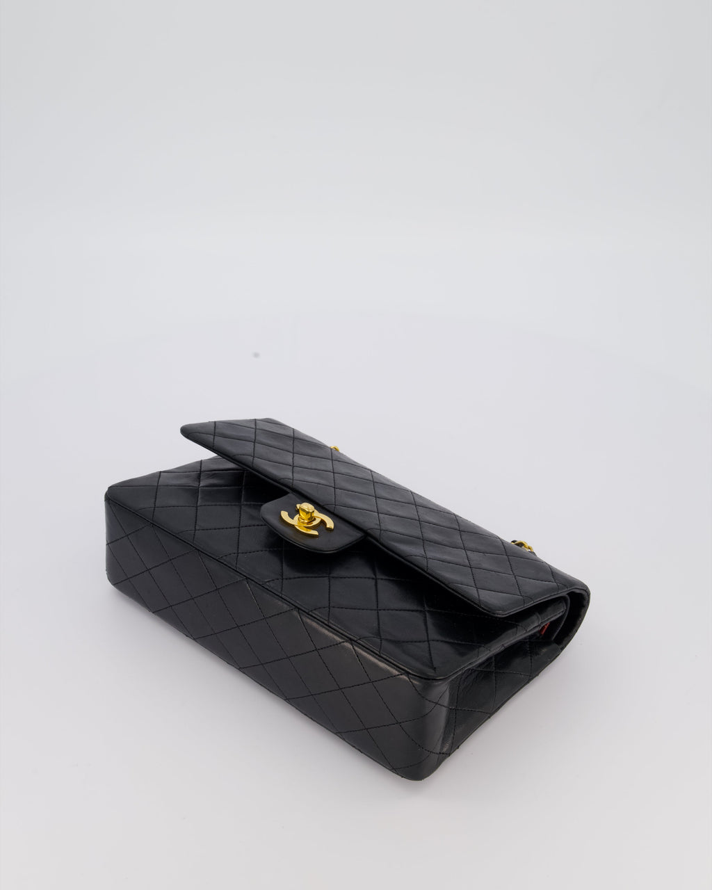 Chanel Vintage Black Medium Classic Double Flap Bag in Lambskin Leather with 24K Gold Hardware