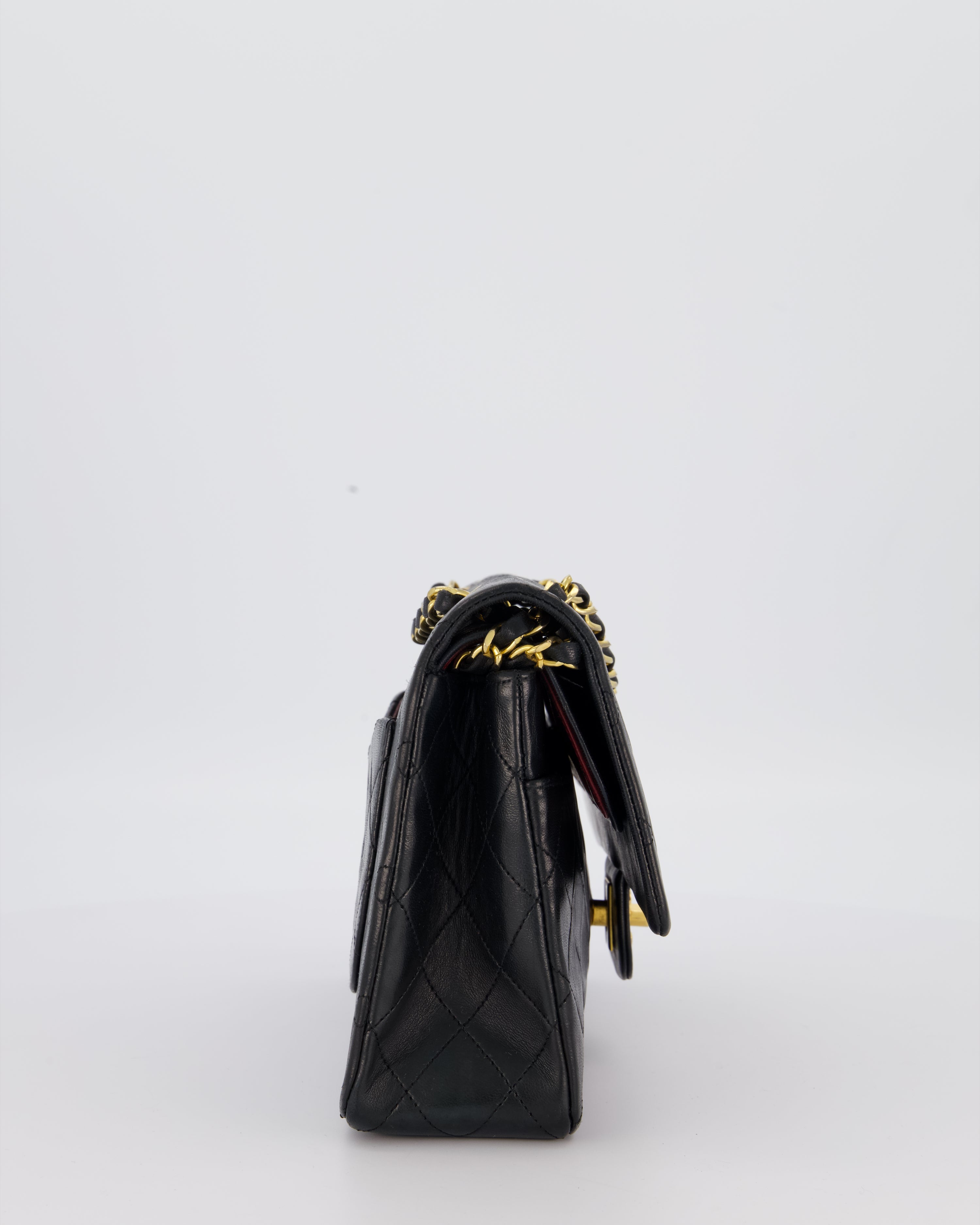 Chanel Vintage Black Medium Classic Double Flap Bag in Lambskin Leather with 24K Gold Hardware