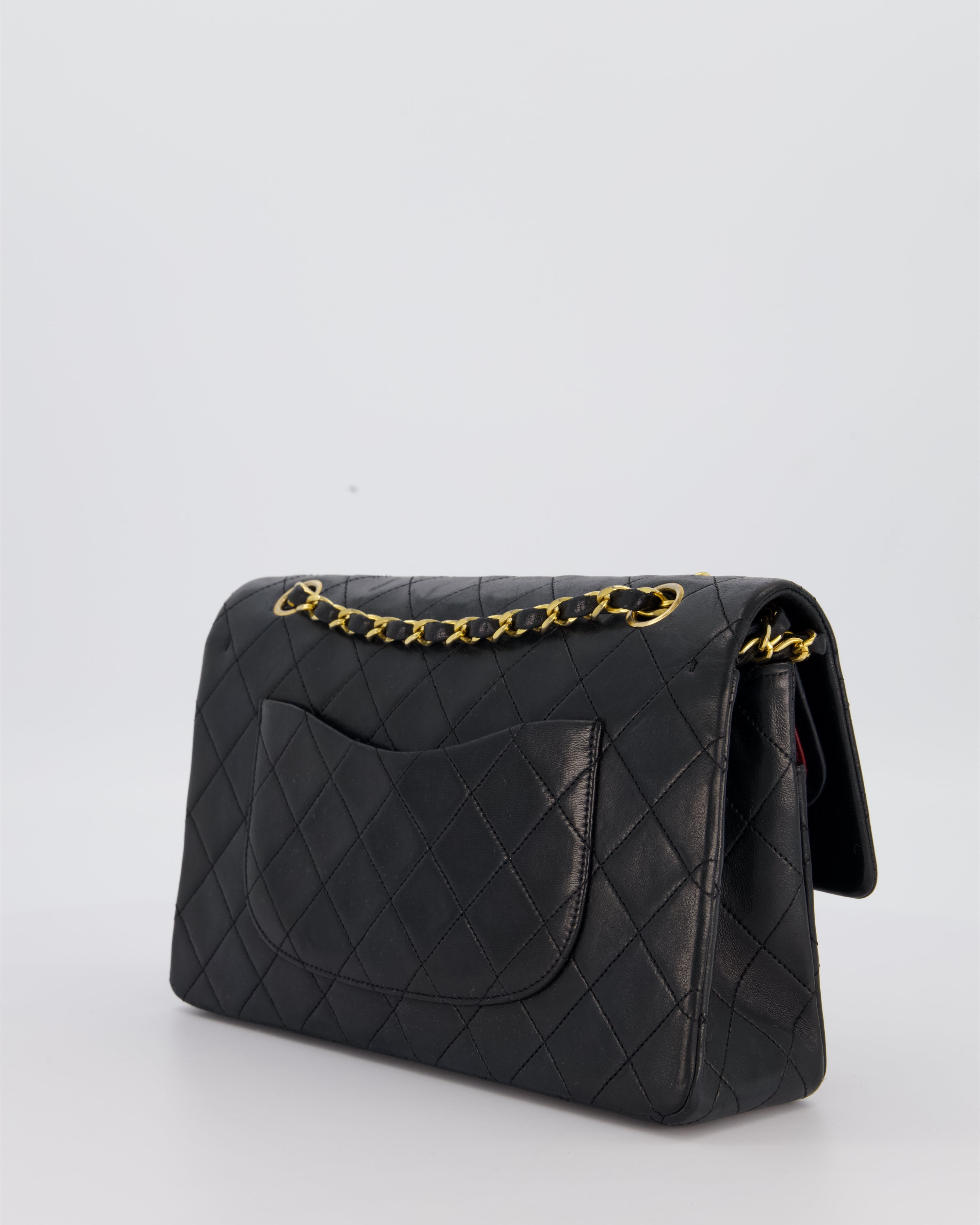 Chanel Vintage Black Medium Classic Double Flap Bag in Lambskin Leather with 24K Gold Hardware