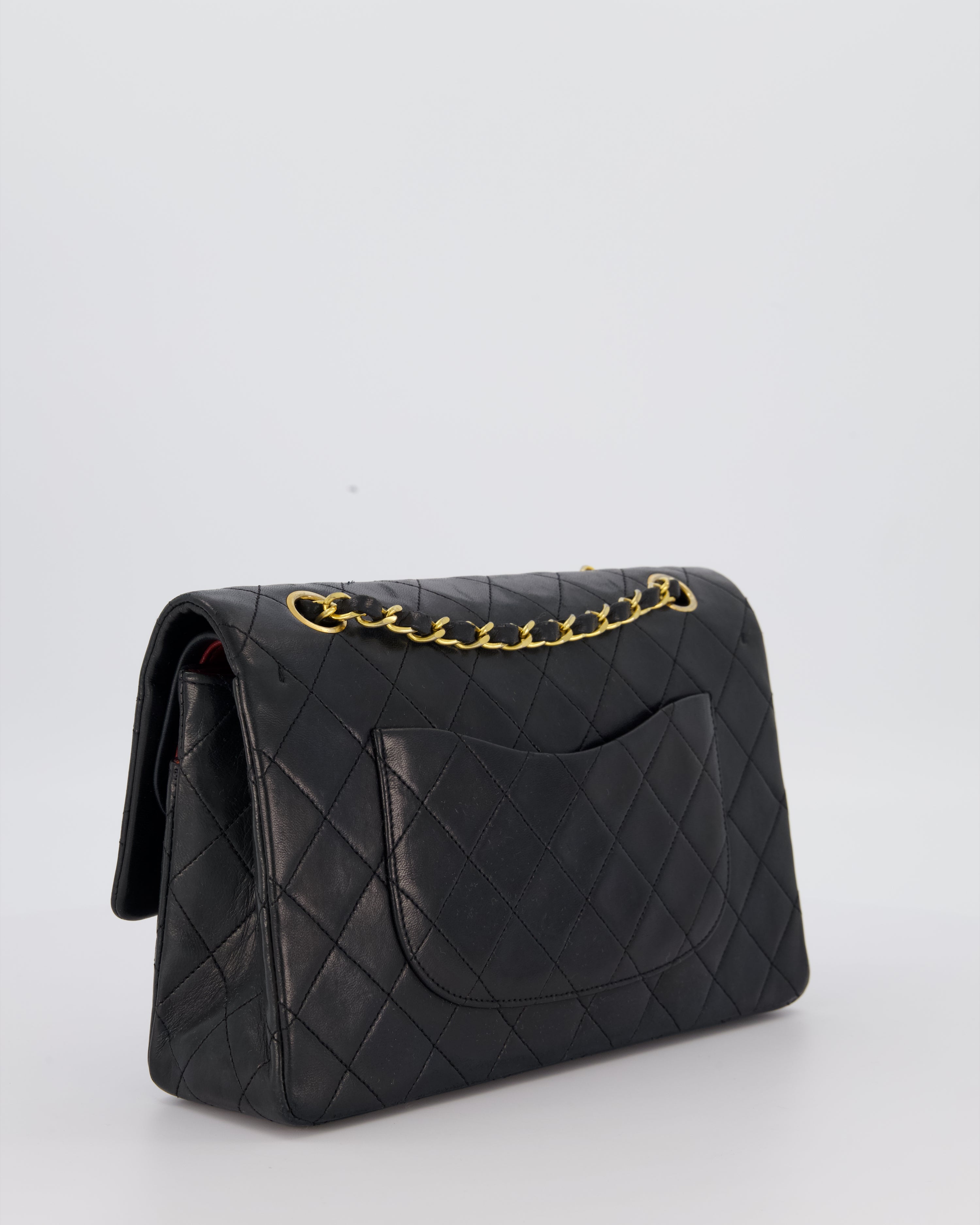 Chanel Vintage Black Medium Classic Double Flap Bag in Lambskin Leather with 24K Gold Hardware