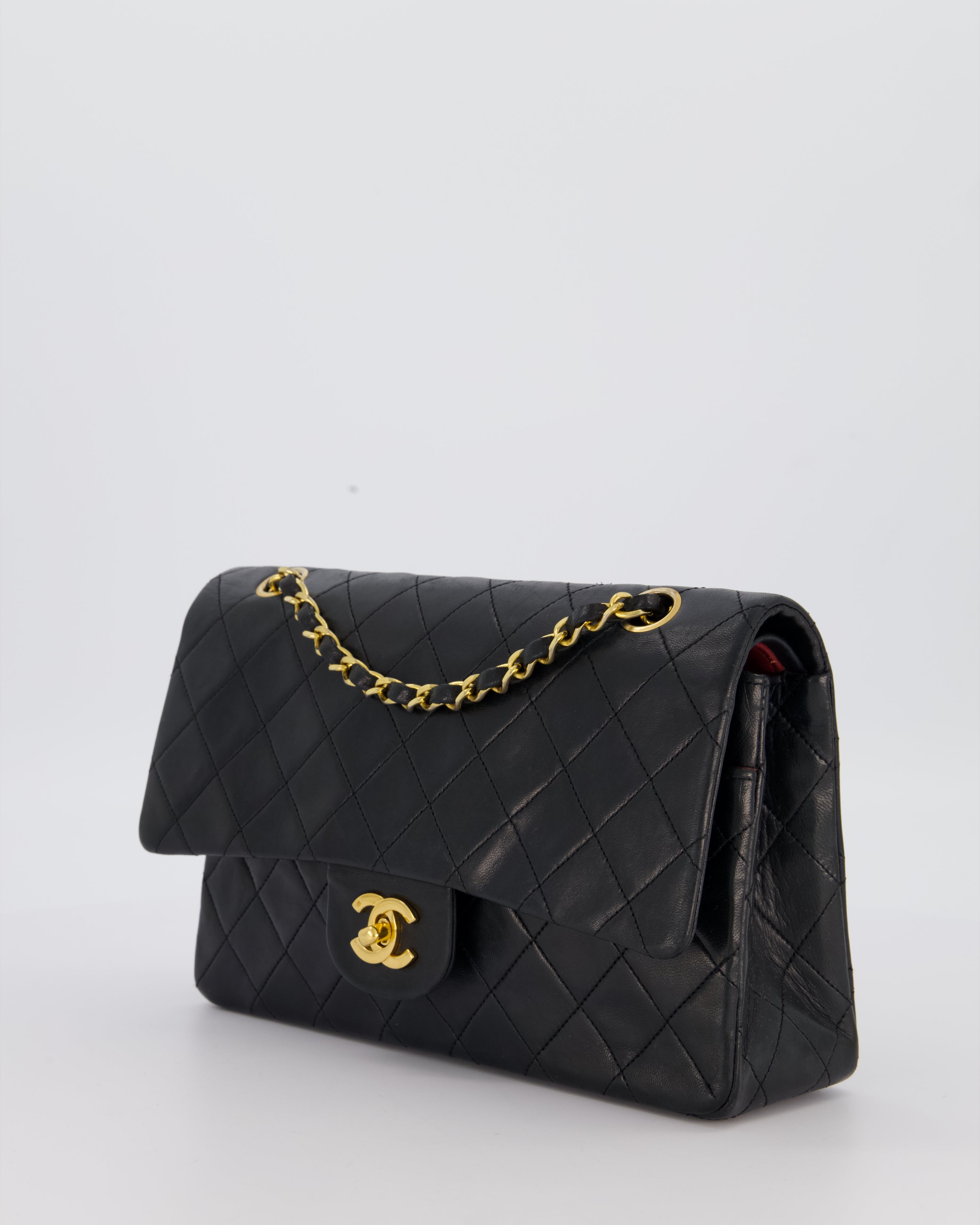 Chanel Vintage Black Medium Classic Double Flap Bag in Lambskin Leather with 24K Gold Hardware