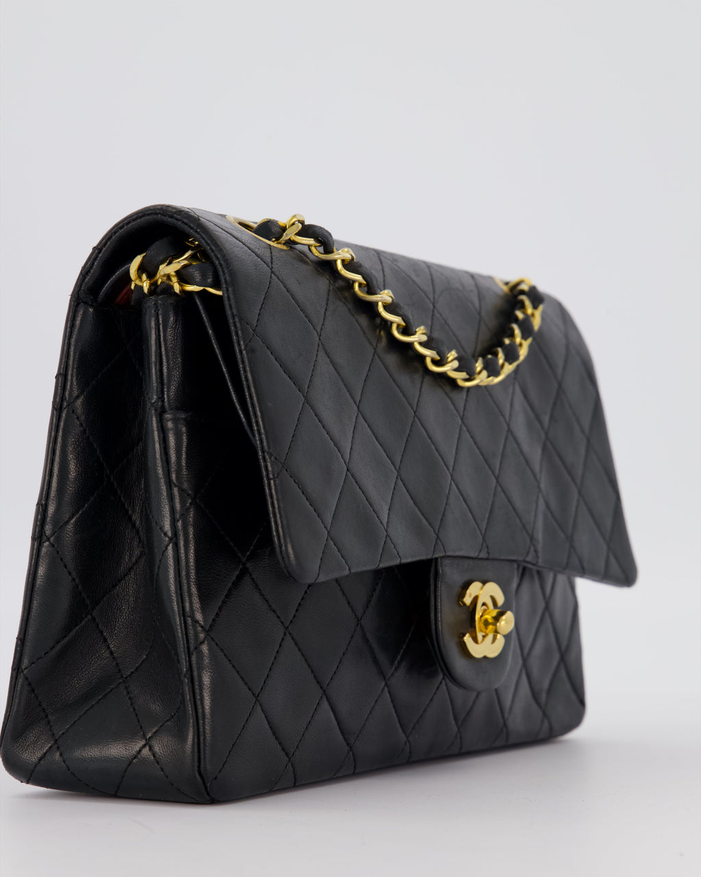 Chanel Vintage Black Medium Classic Double Flap Bag in Lambskin Leather with 24K Gold Hardware