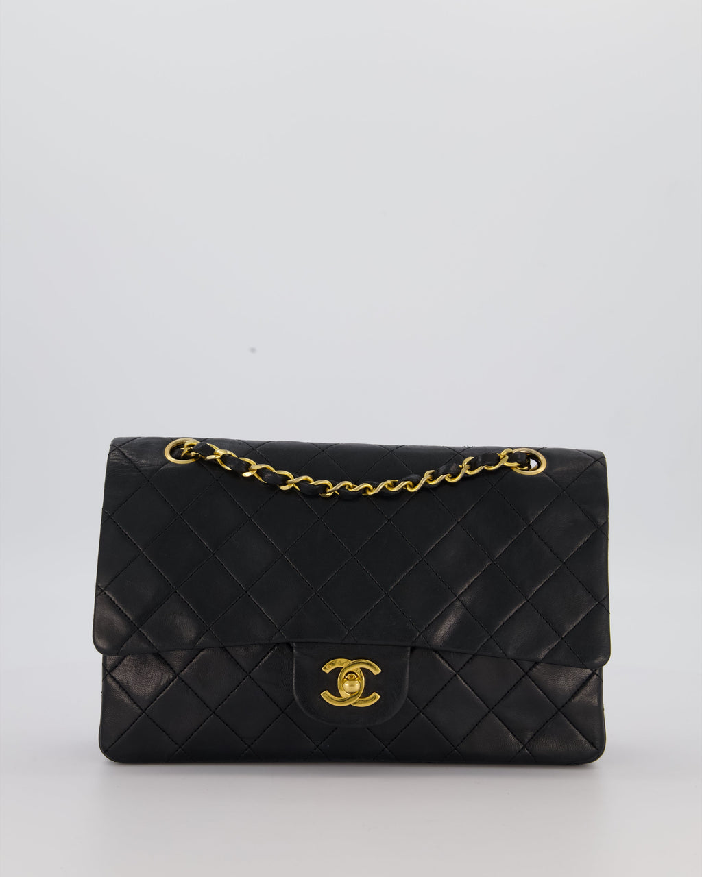 Chanel Vintage Black Medium Classic Double Flap Bag in Lambskin Leather with 24K Gold Hardware