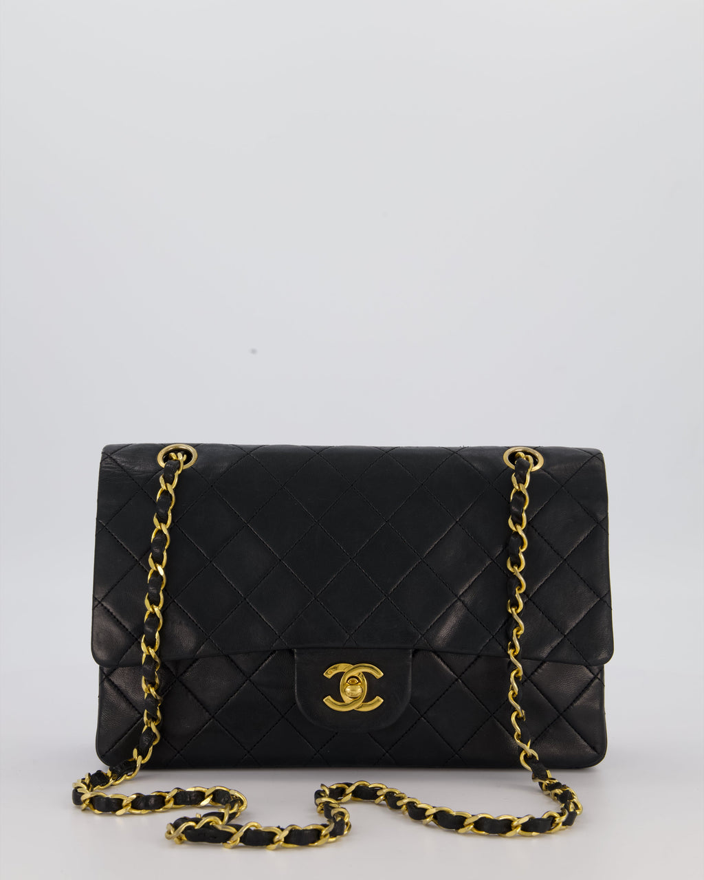 Chanel Vintage Black Medium Classic Double Flap Bag in Lambskin Leather with 24K Gold Hardware