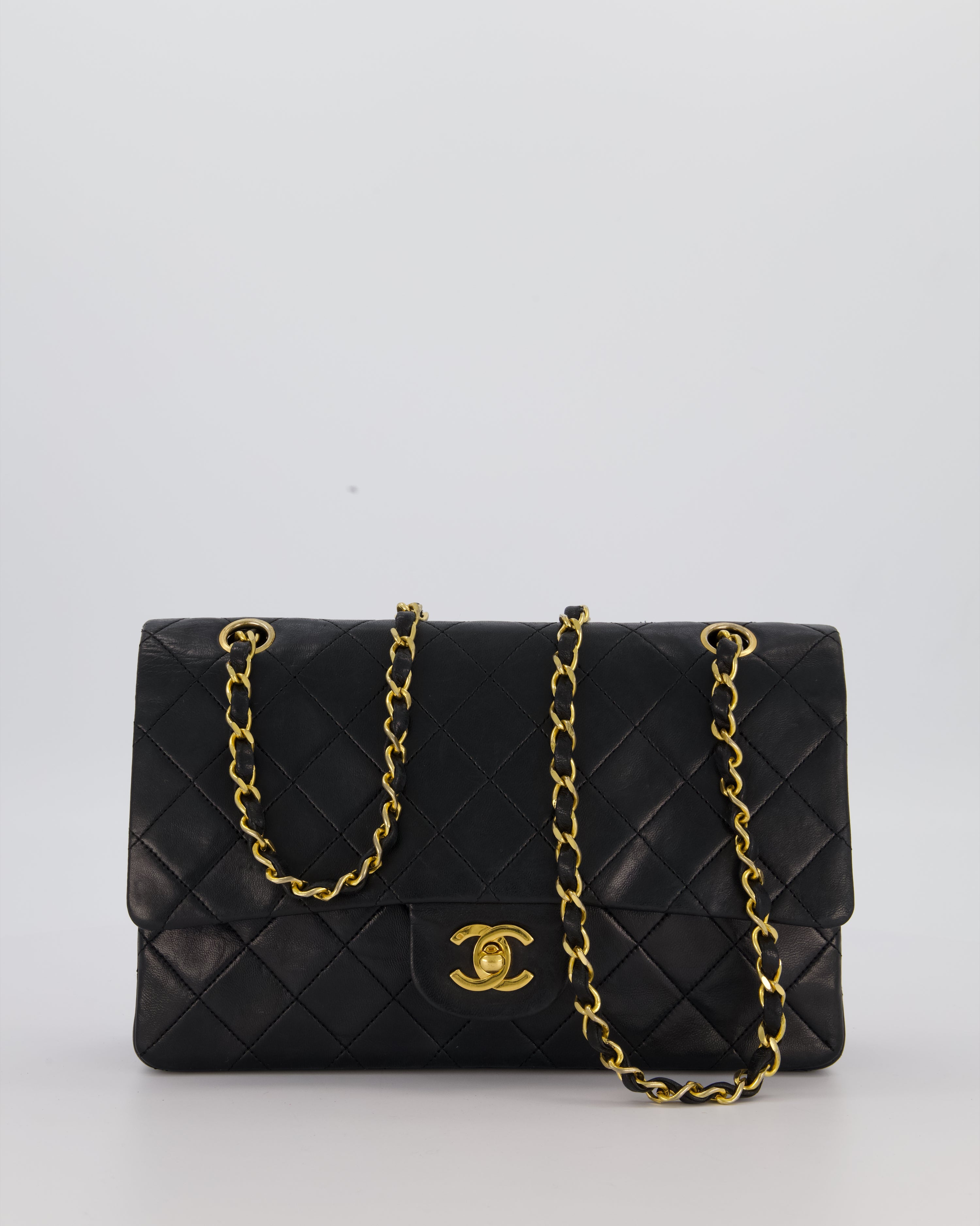 Chanel Vintage Black Medium Classic Double Flap Bag in Lambskin Leather with 24K Gold Hardware