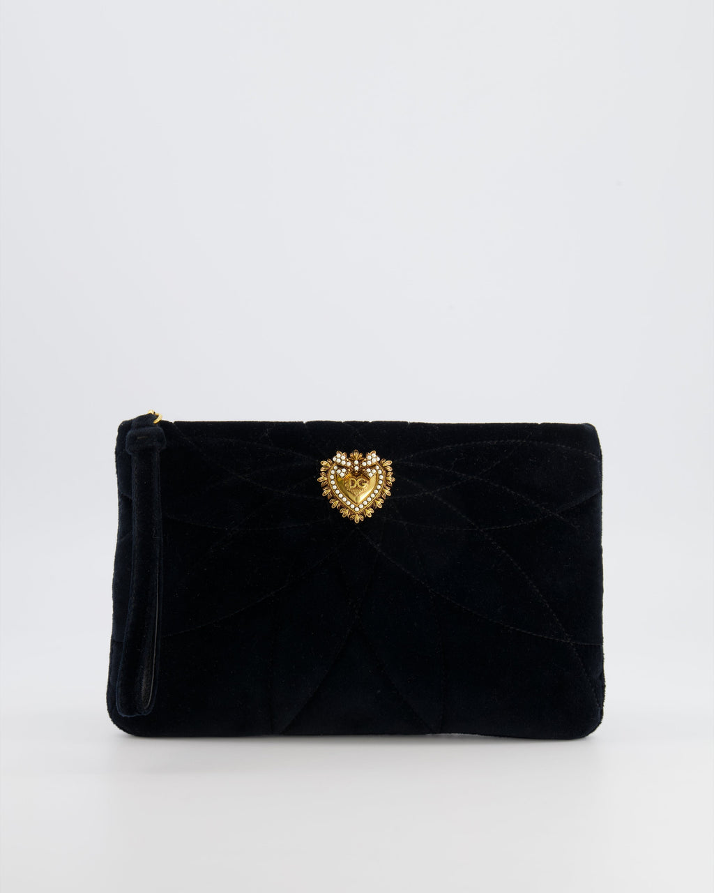 Dolce & Gabbana Black Velours Devotion Clutch Bag with Gold Heart Detail RRP £995