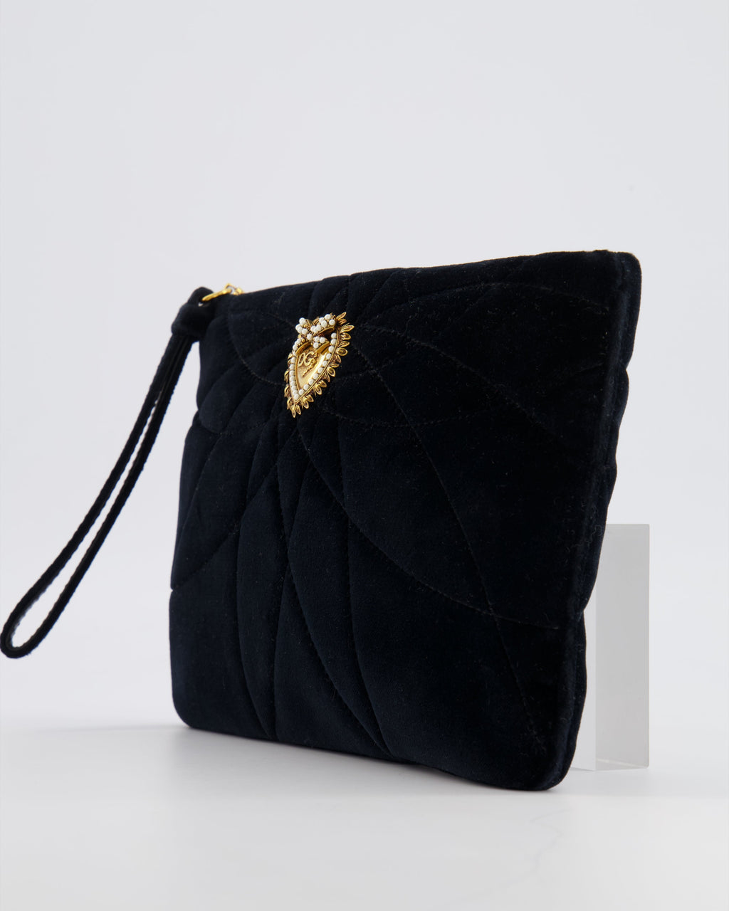 Dolce & Gabbana Black Velours Devotion Clutch Bag with Gold Heart Detail RRP £995