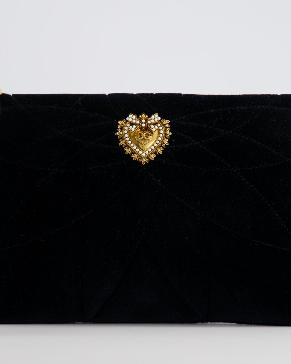 Dolce & Gabbana Black Velours Devotion Clutch Bag with Gold Heart Detail RRP £995