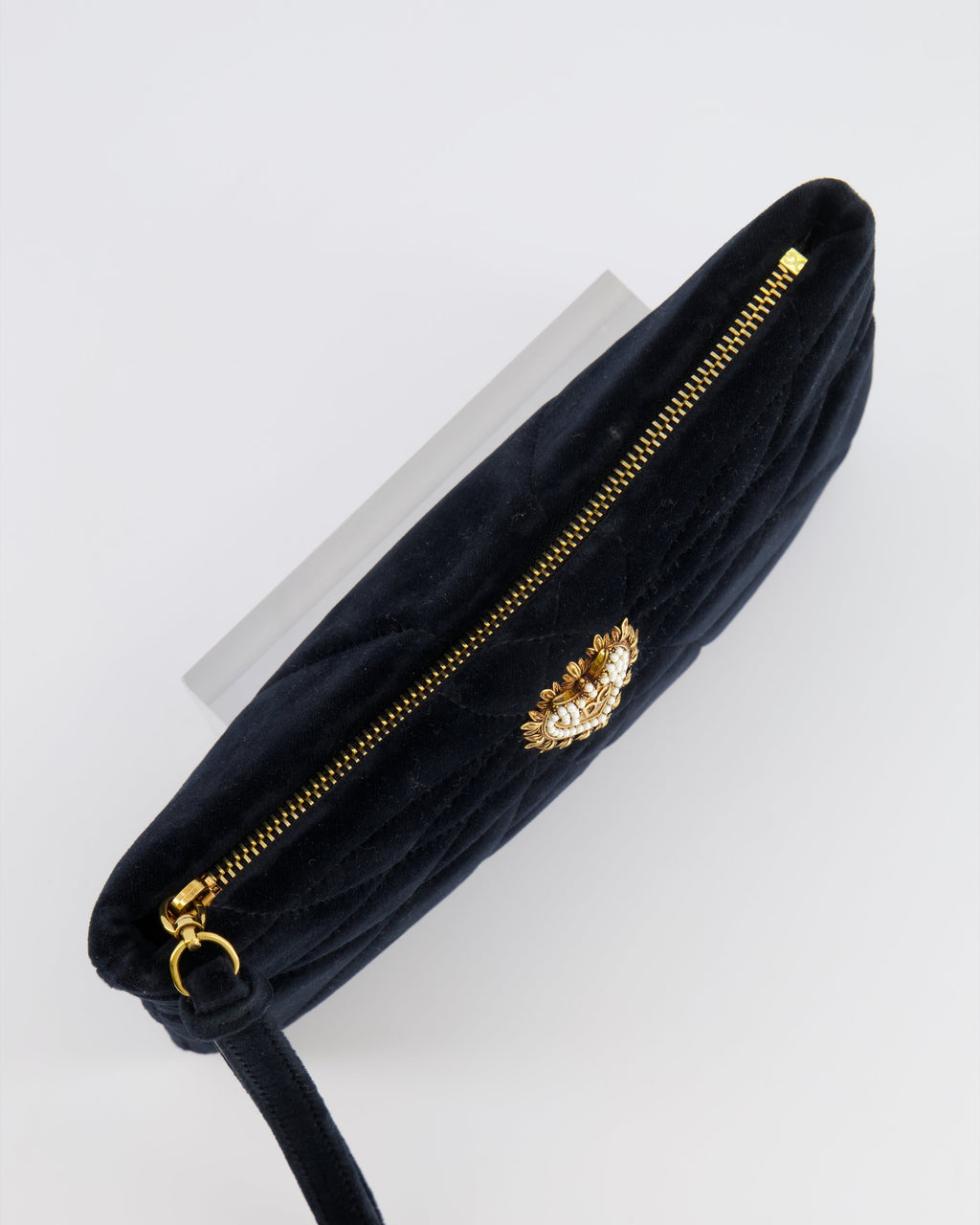 Dolce & Gabbana Black Velours Devotion Clutch Bag with Gold Heart Detail RRP £995