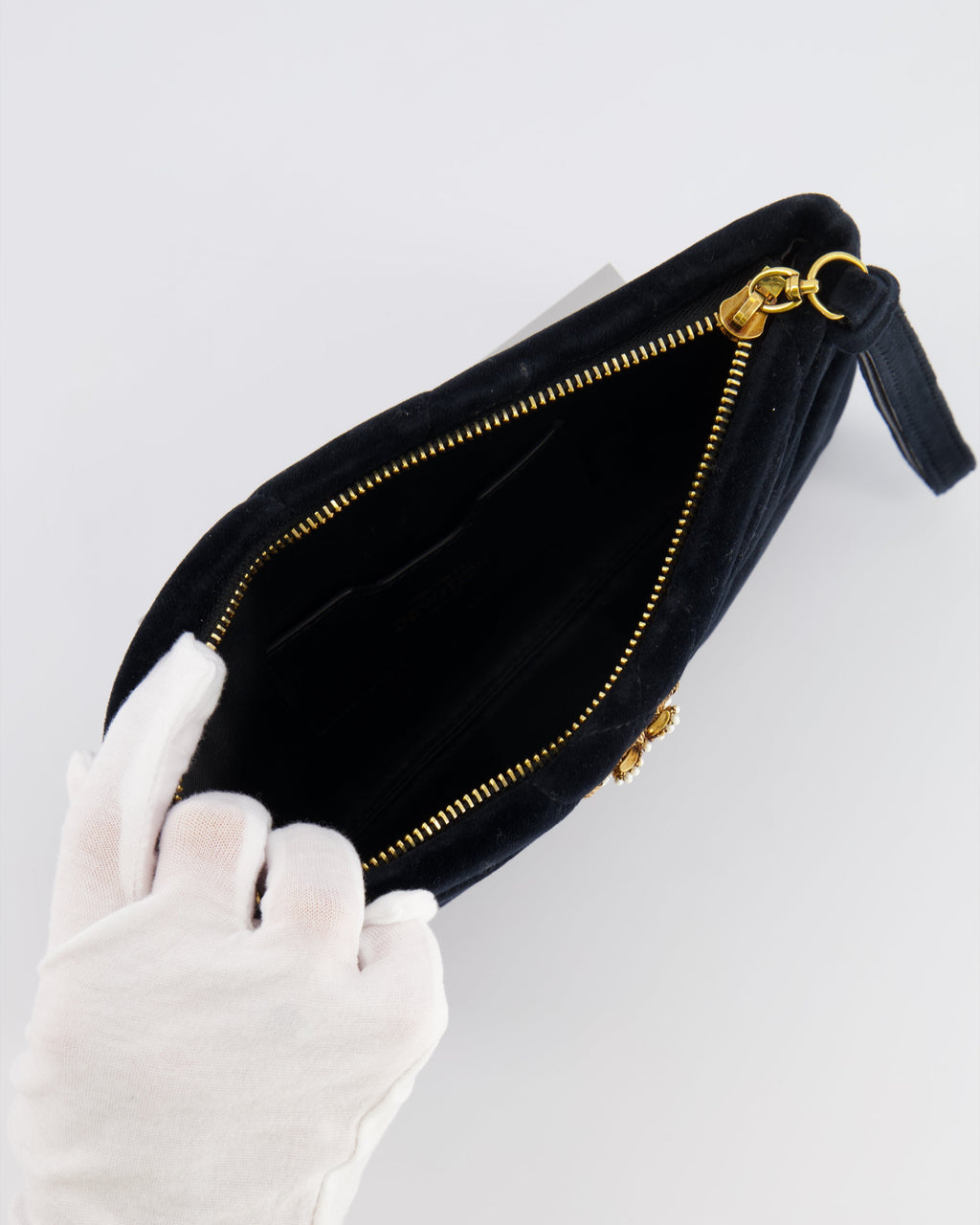 Dolce & Gabbana Black Velours Devotion Clutch Bag with Gold Heart Detail RRP £995