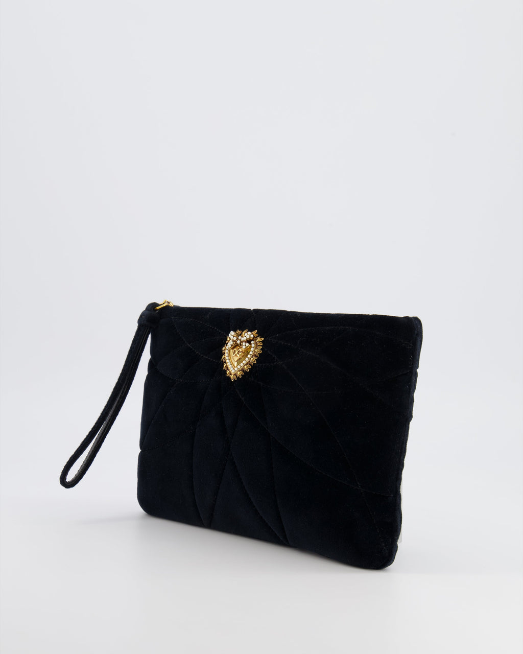 Dolce & Gabbana Black Velours Devotion Clutch Bag with Gold Heart Detail RRP £995