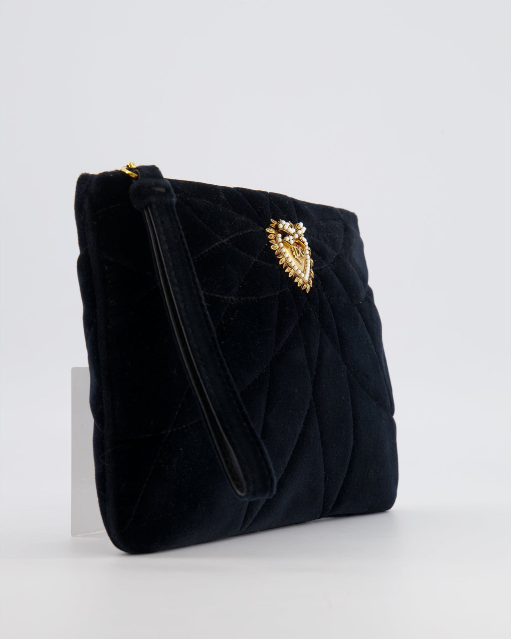 Dolce & Gabbana Black Velours Devotion Clutch Bag with Gold Heart Detail RRP £995