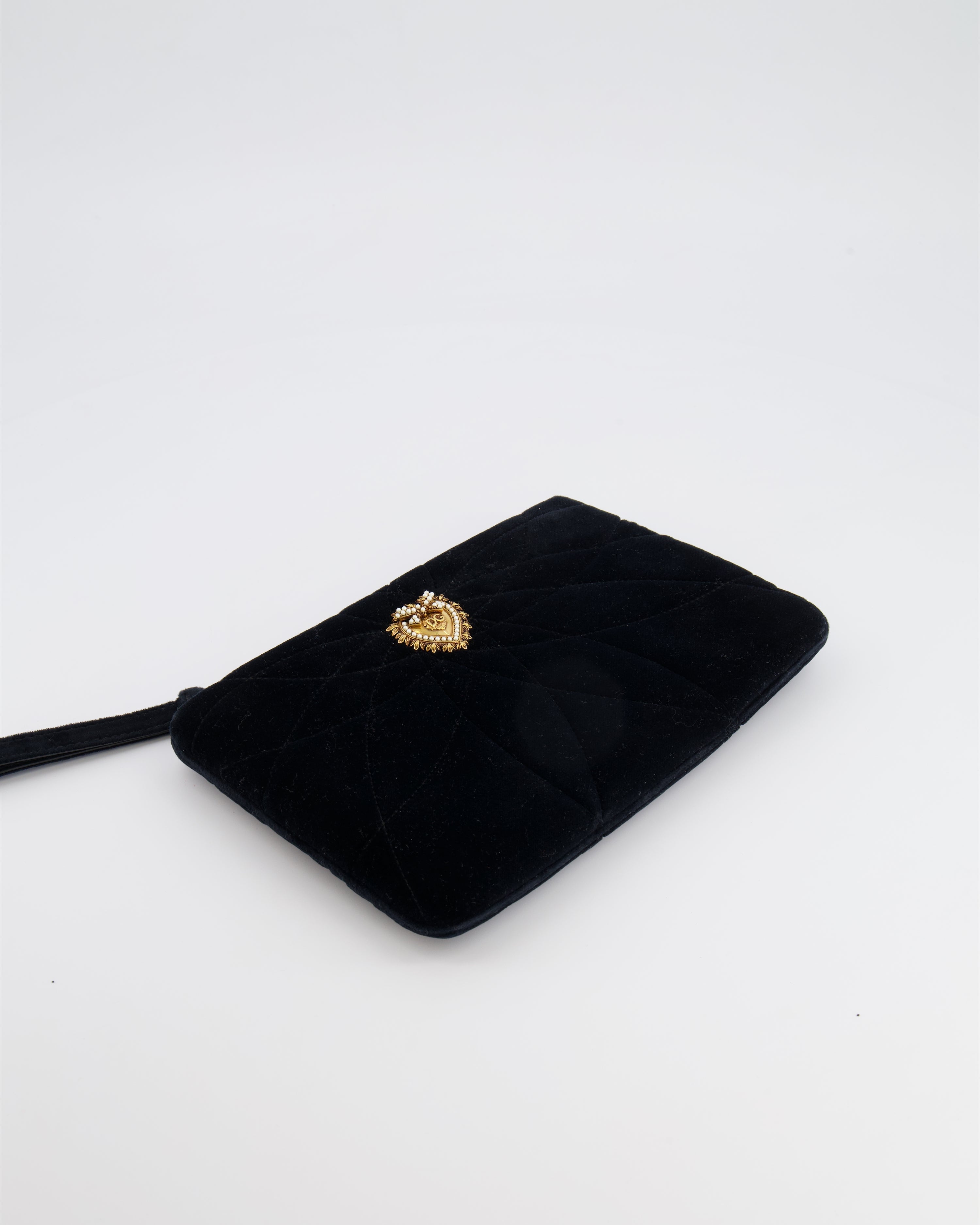 Dolce & Gabbana Black Velours Devotion Clutch Bag with Gold Heart Detail RRP £995