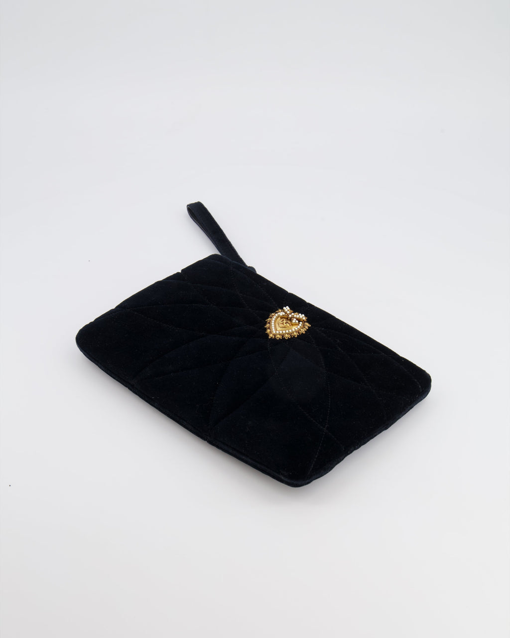 Dolce & Gabbana Black Velours Devotion Clutch Bag with Gold Heart Detail RRP £995