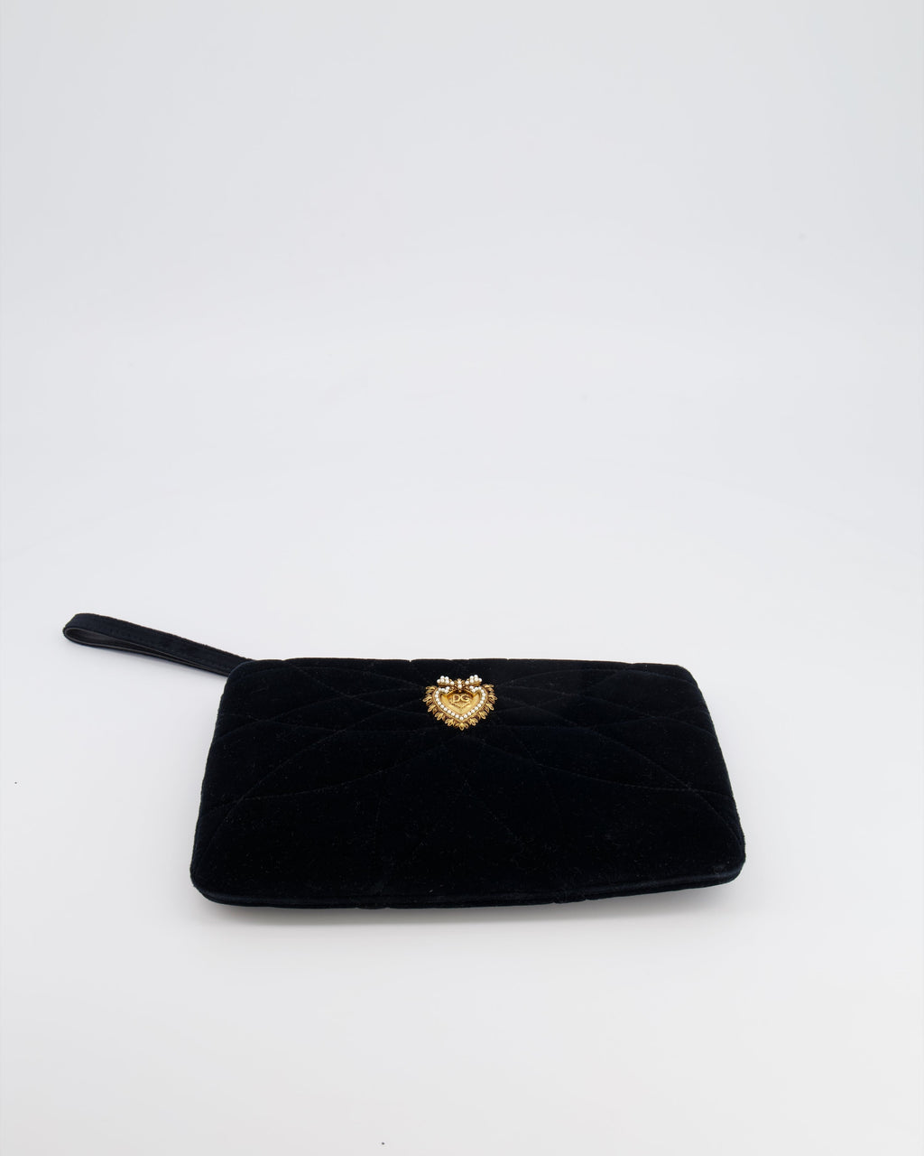 Dolce & Gabbana Black Velours Devotion Clutch Bag with Gold Heart Detail RRP £995