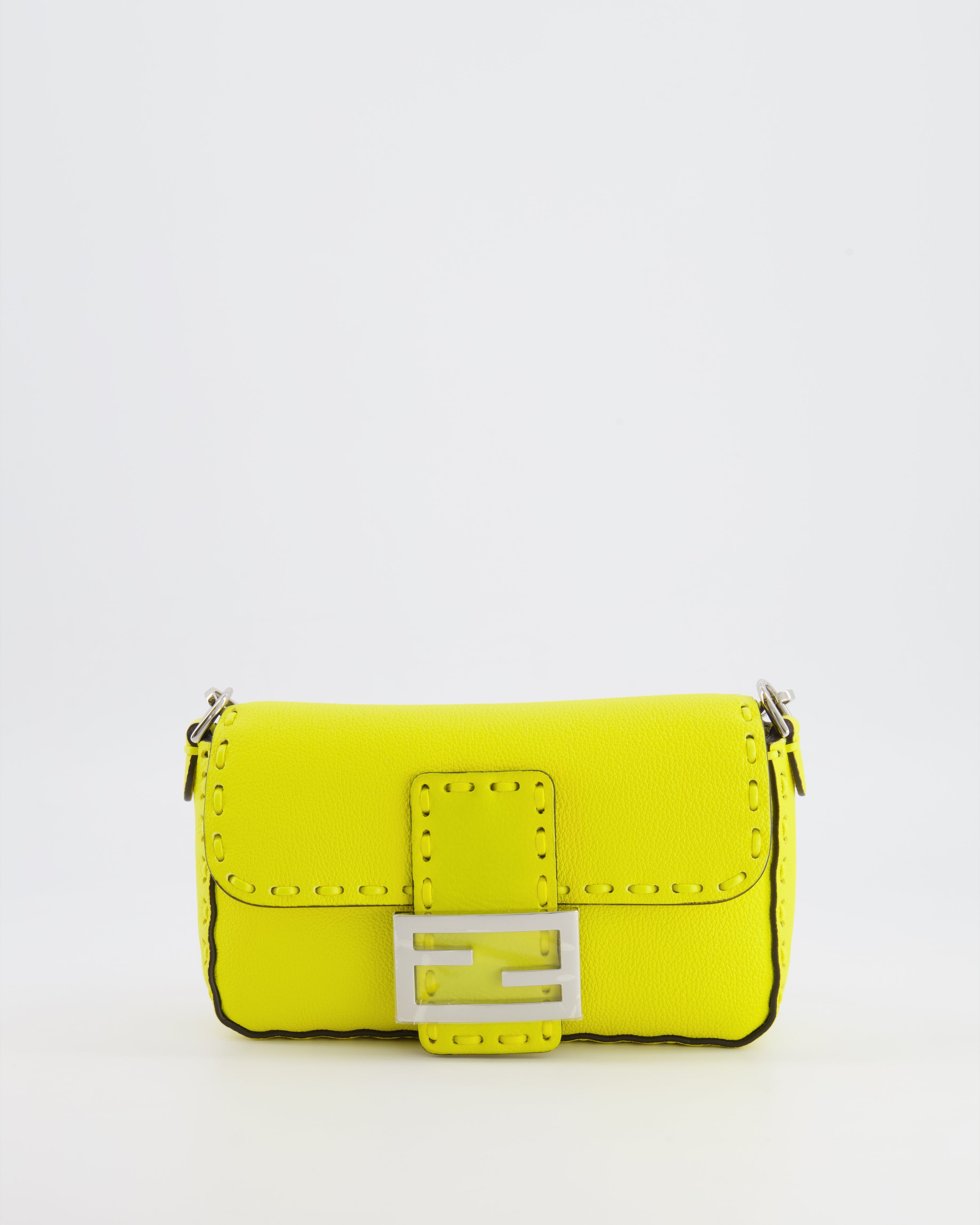 Fendi Yellow Leather Mini Baguette Bag with Silver Hardware RRP £2,000