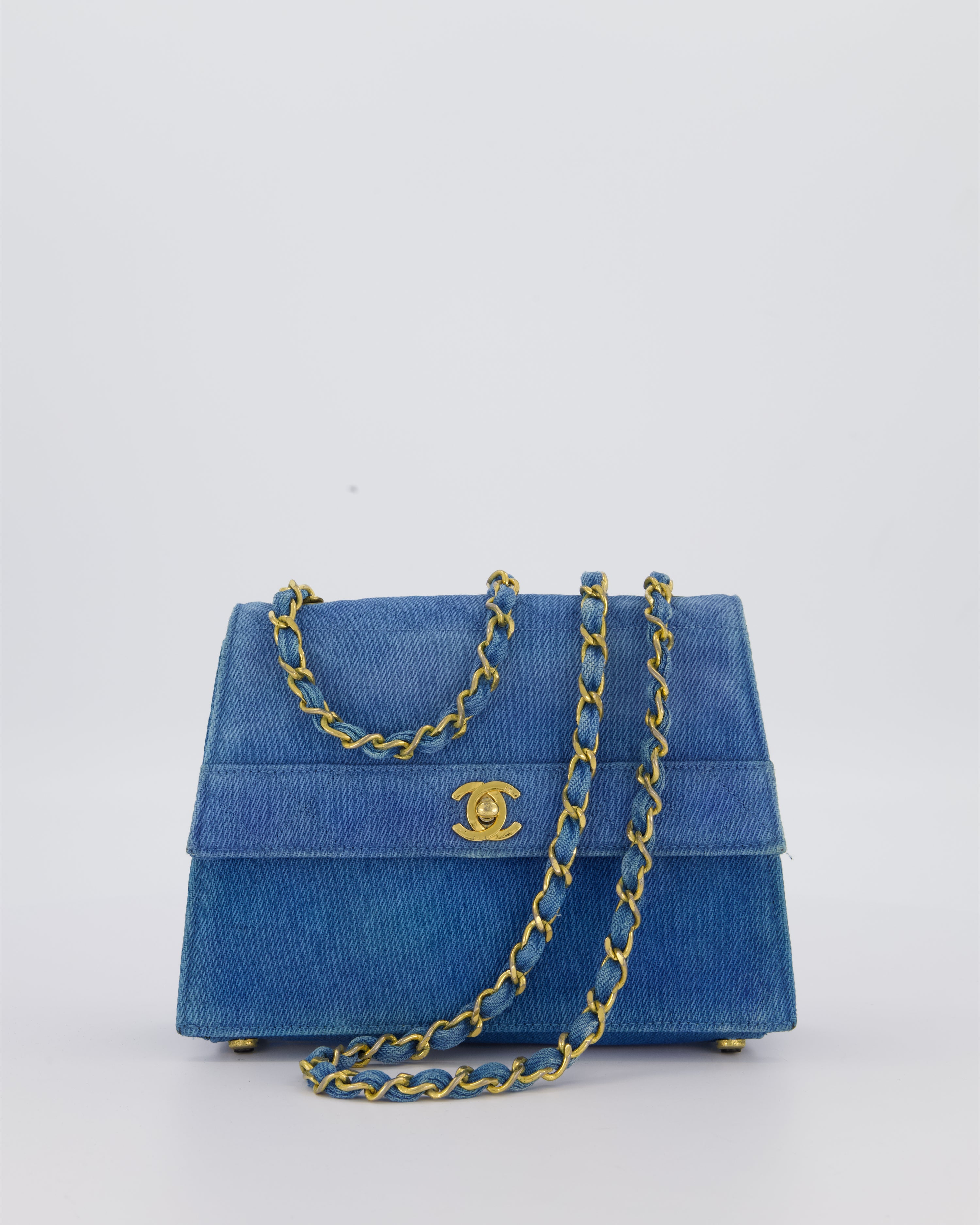 *SUPER RARE* Chanel Vintage Denim Straight Flap Bag with 24K Gold Hardware
