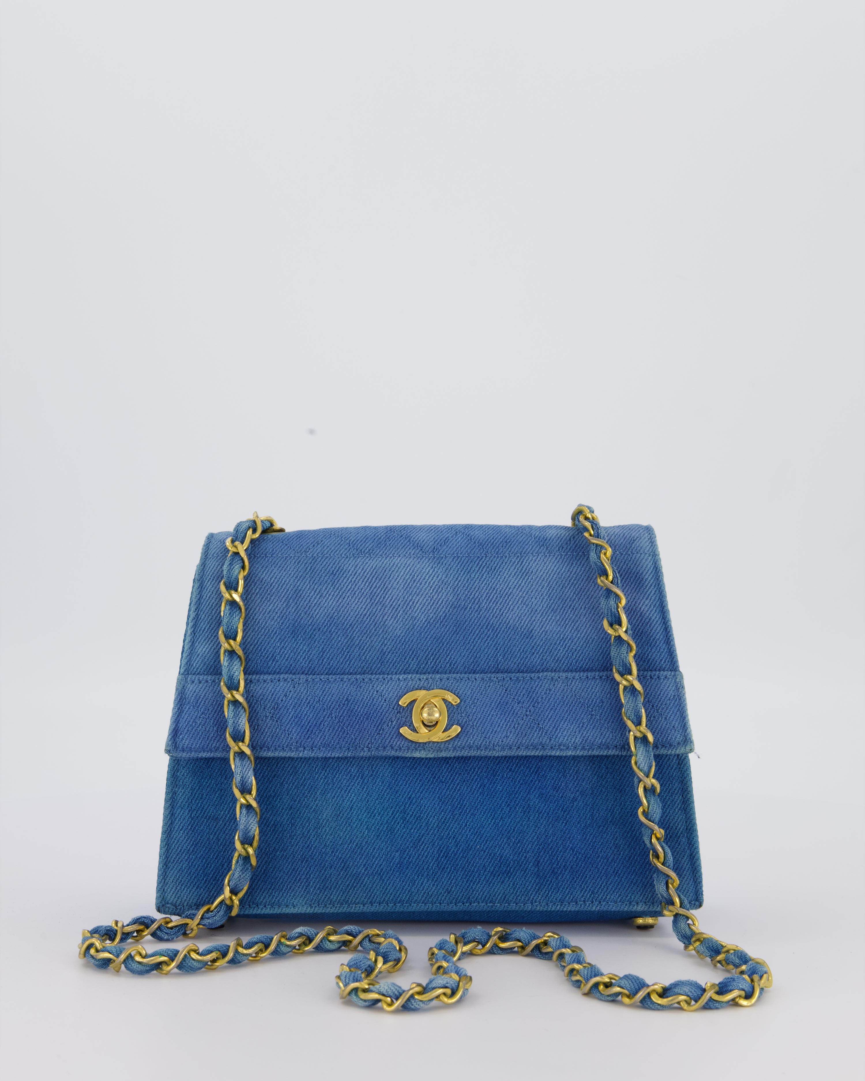 *SUPER RARE* Chanel Vintage Denim Straight Flap Bag with 24K Gold Hardware