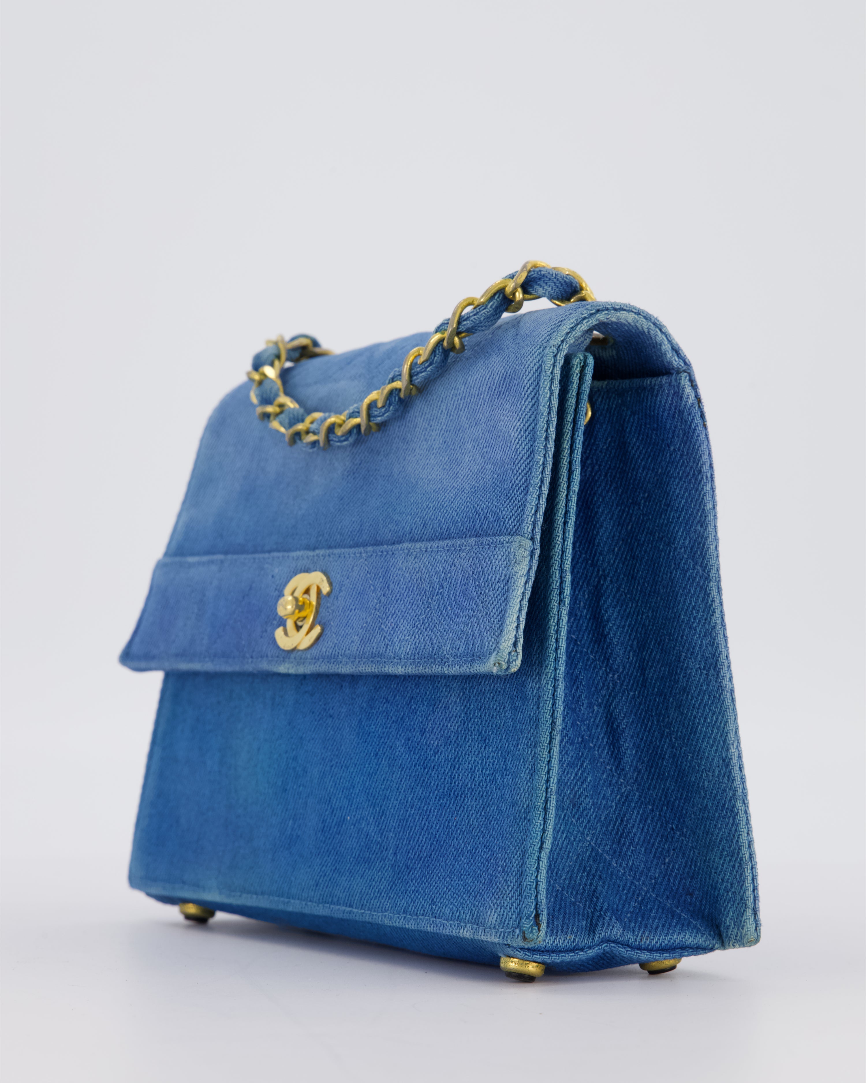 *SUPER RARE* Chanel Vintage Denim Straight Flap Bag with 24K Gold Hardware