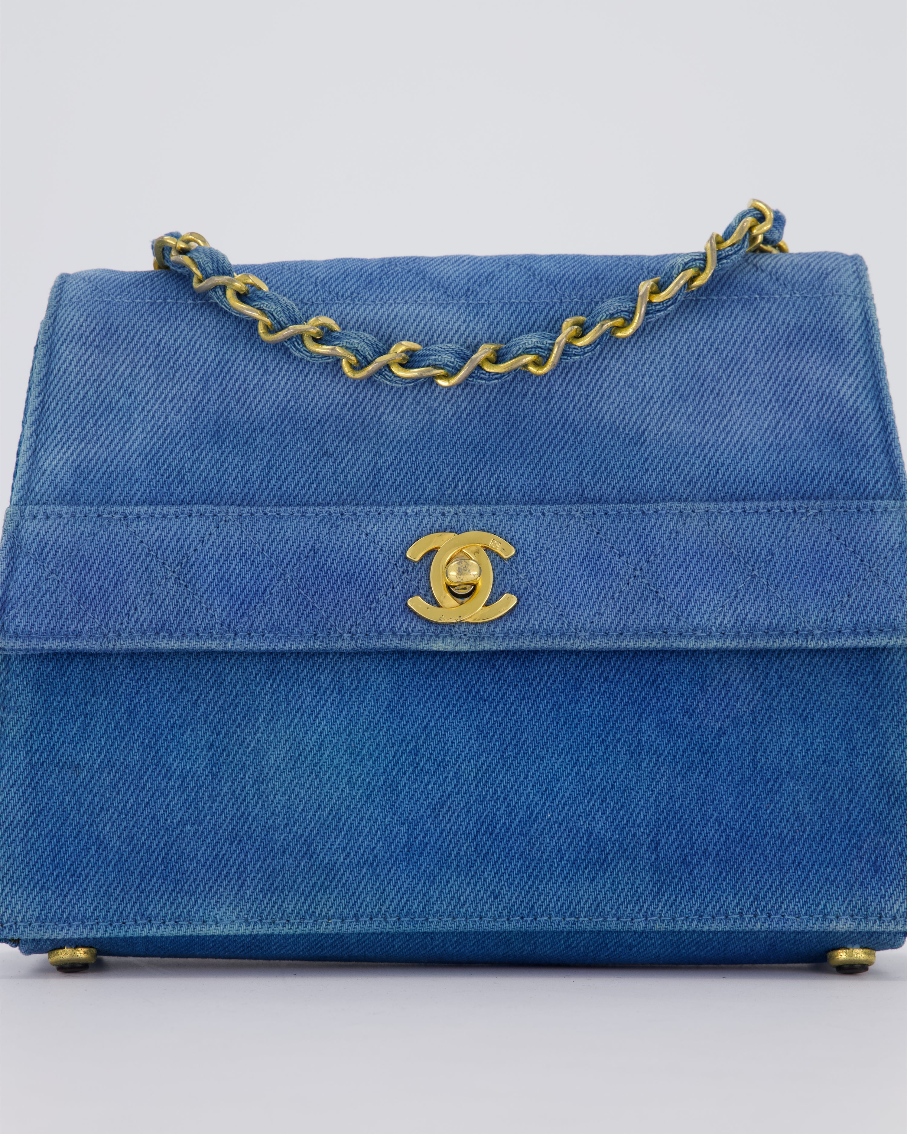 *SUPER RARE* Chanel Vintage Denim Straight Flap Bag with 24K Gold Hardware